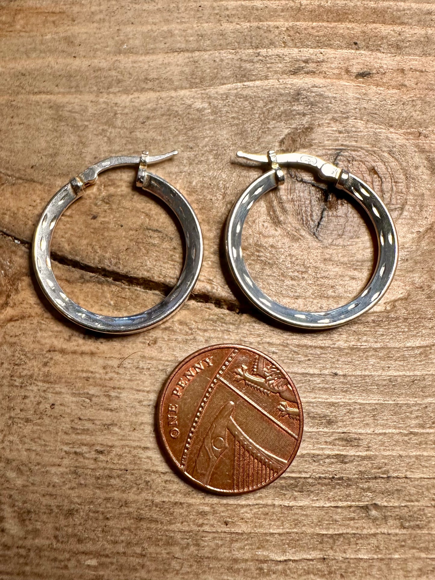 Vintage Textured Hoops 925 Silver Earrings