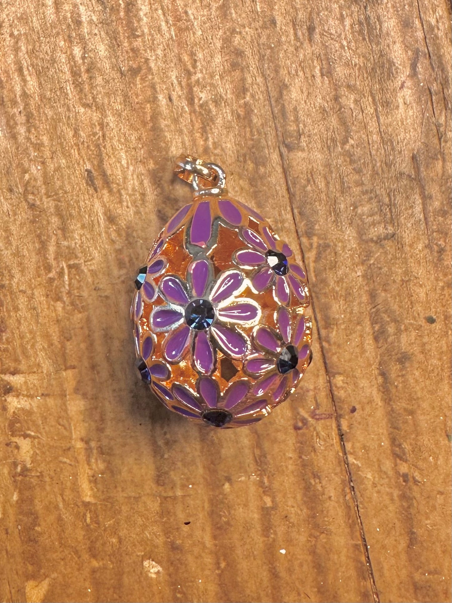 Lavender Flower Egg Gold on Silver Pendant