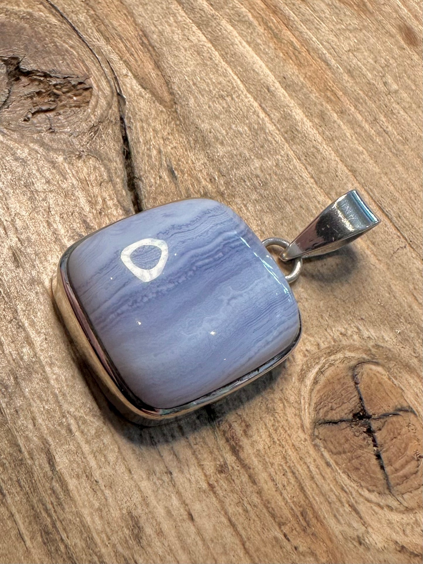 Vintage Lace Agate Square 925 Silver Pendant
