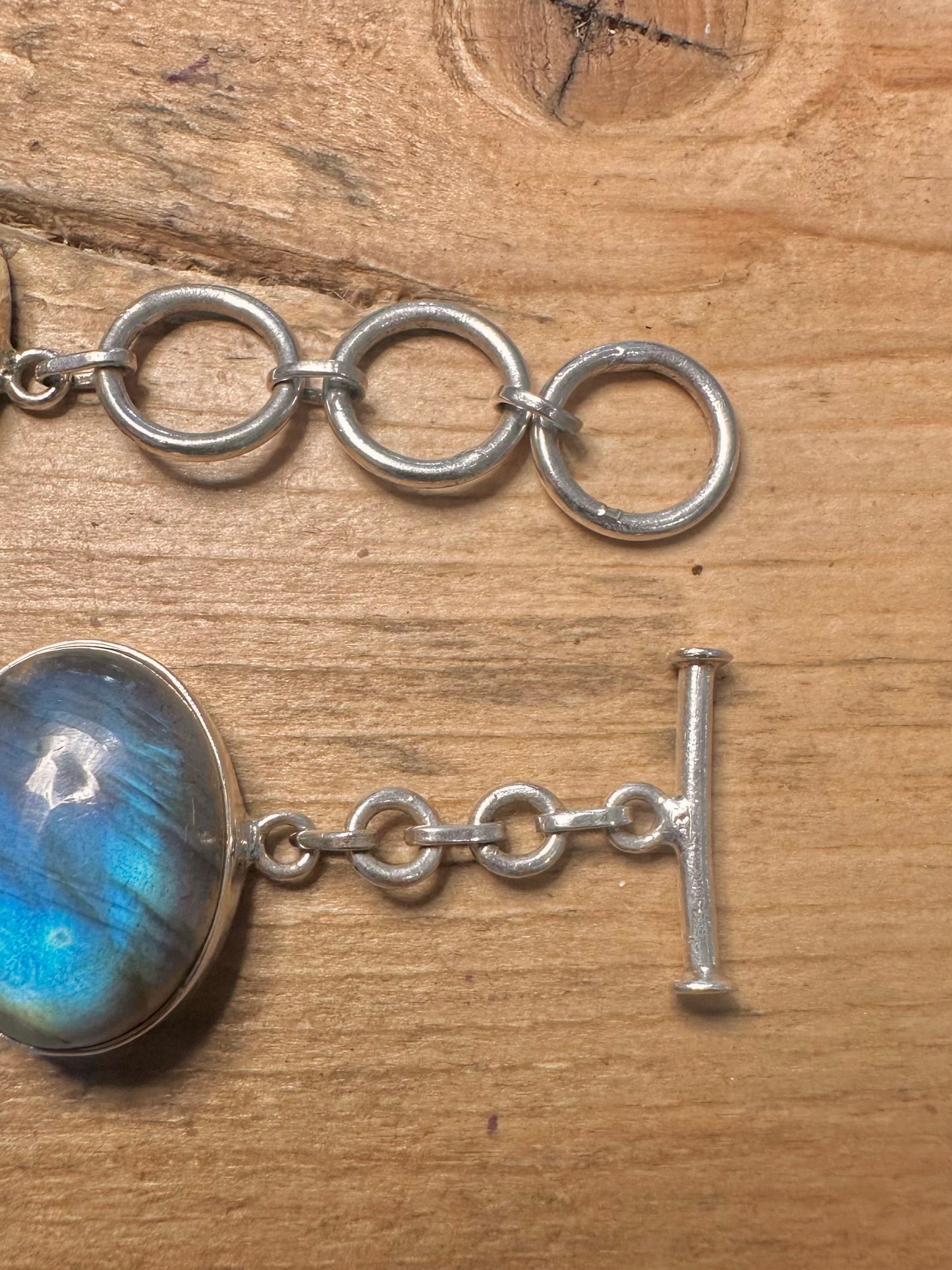 Vintage Labradorite T Bar 925 Silver 6.3 to 7.3 inch Bracelet
