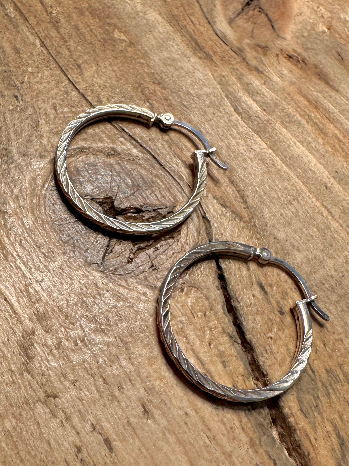Vintage Textured Hoops 925 Silver Earrings