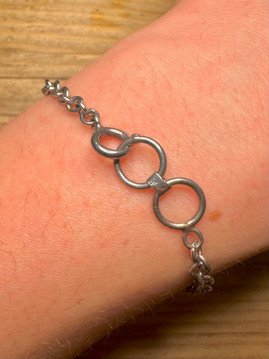 Modernist Abalone Diamond Shaped 925 Sterling Silver 7.4 to 7.8 inch Bracelet