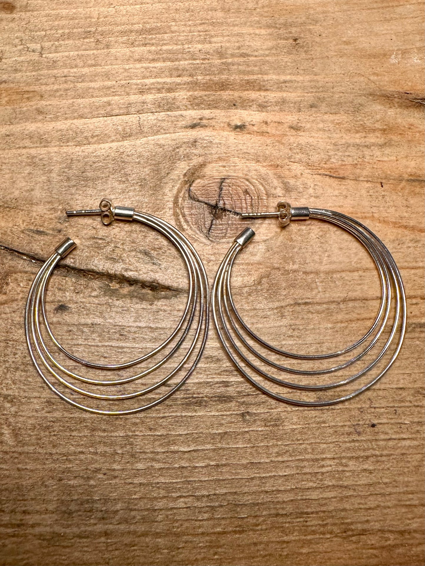 Vintage Triple Layer Hoop 925 Silver Earrings