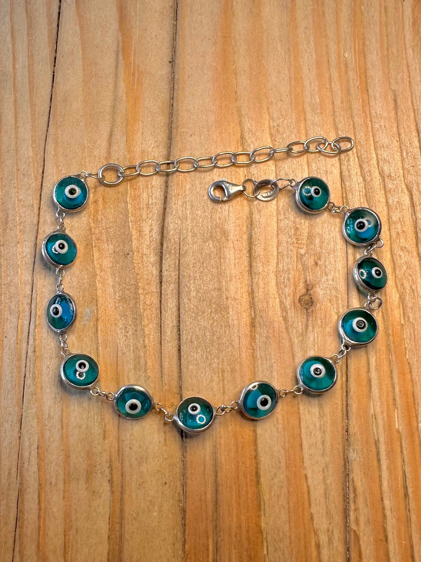 Vintage Evil Eye 925 Sterling Silver 7.2 to 9.5 Bracelet