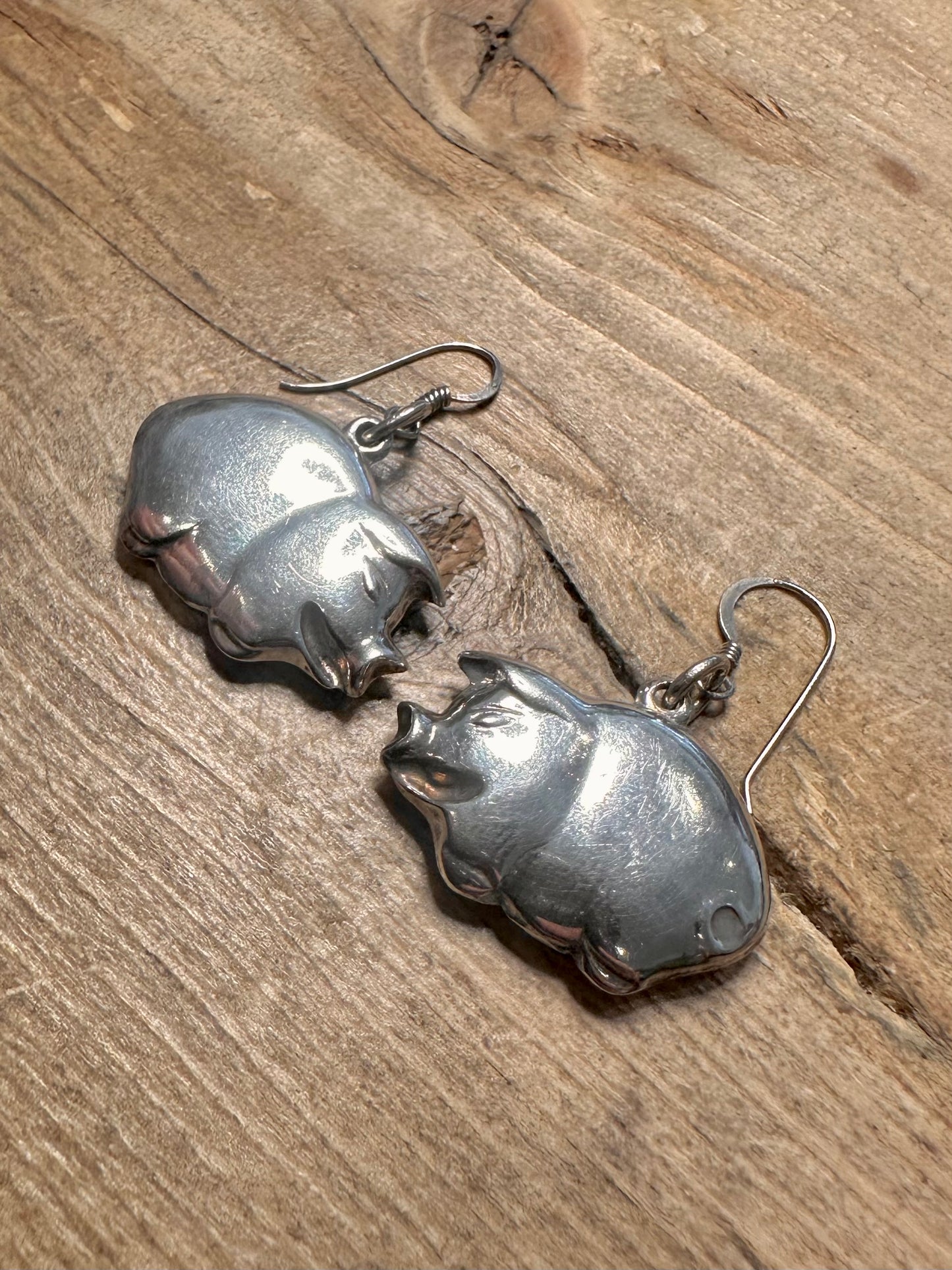 Vintage Chunky Pig 925 Silver Earrings