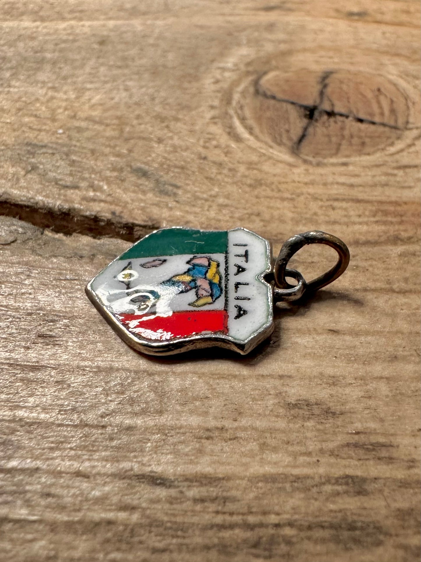 Vintage Italia Enamel Crest 925 Silver Charm Pendant