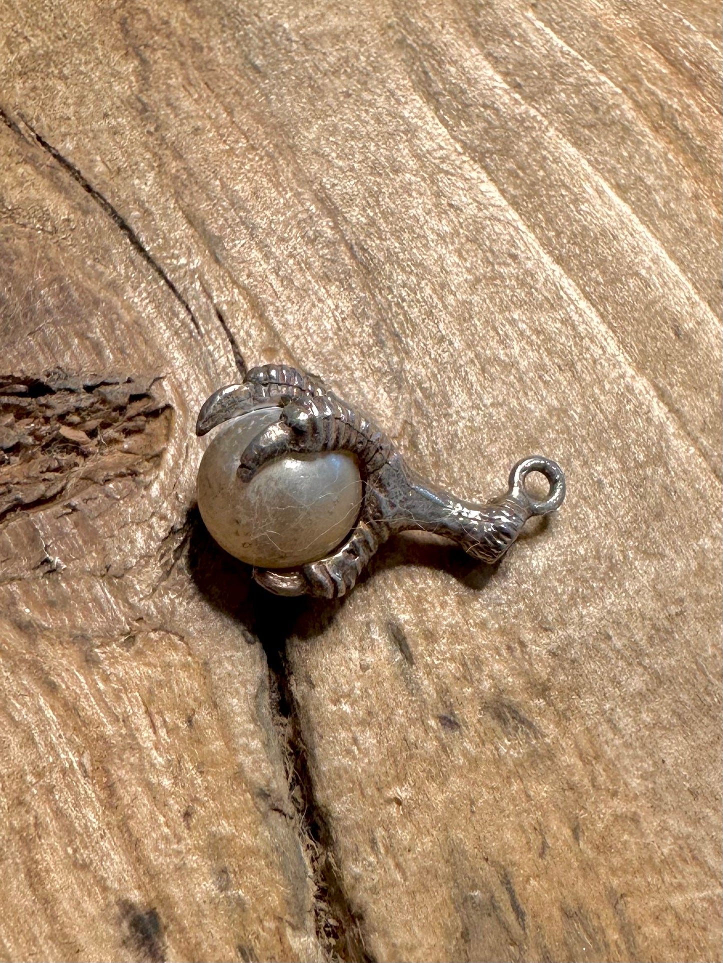 Vintage Claw and Pearl Ball 925 Silver Charm Pendant