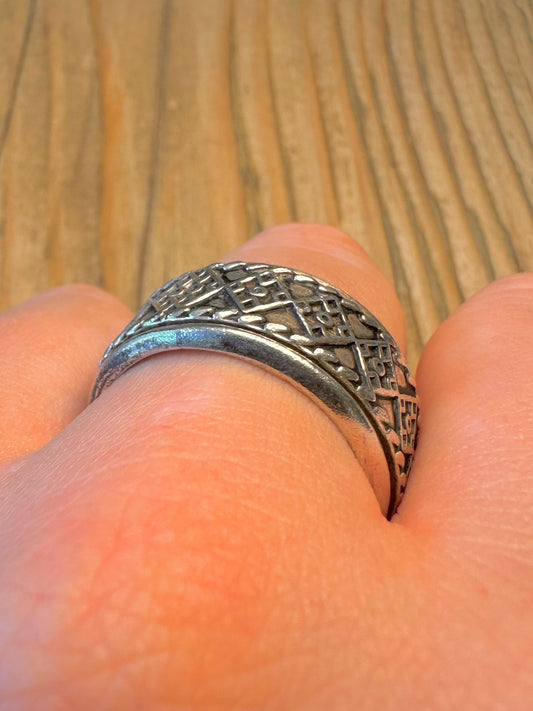 Wide Pattern Spinner Band 925 Sterling Silver Size X Ring
