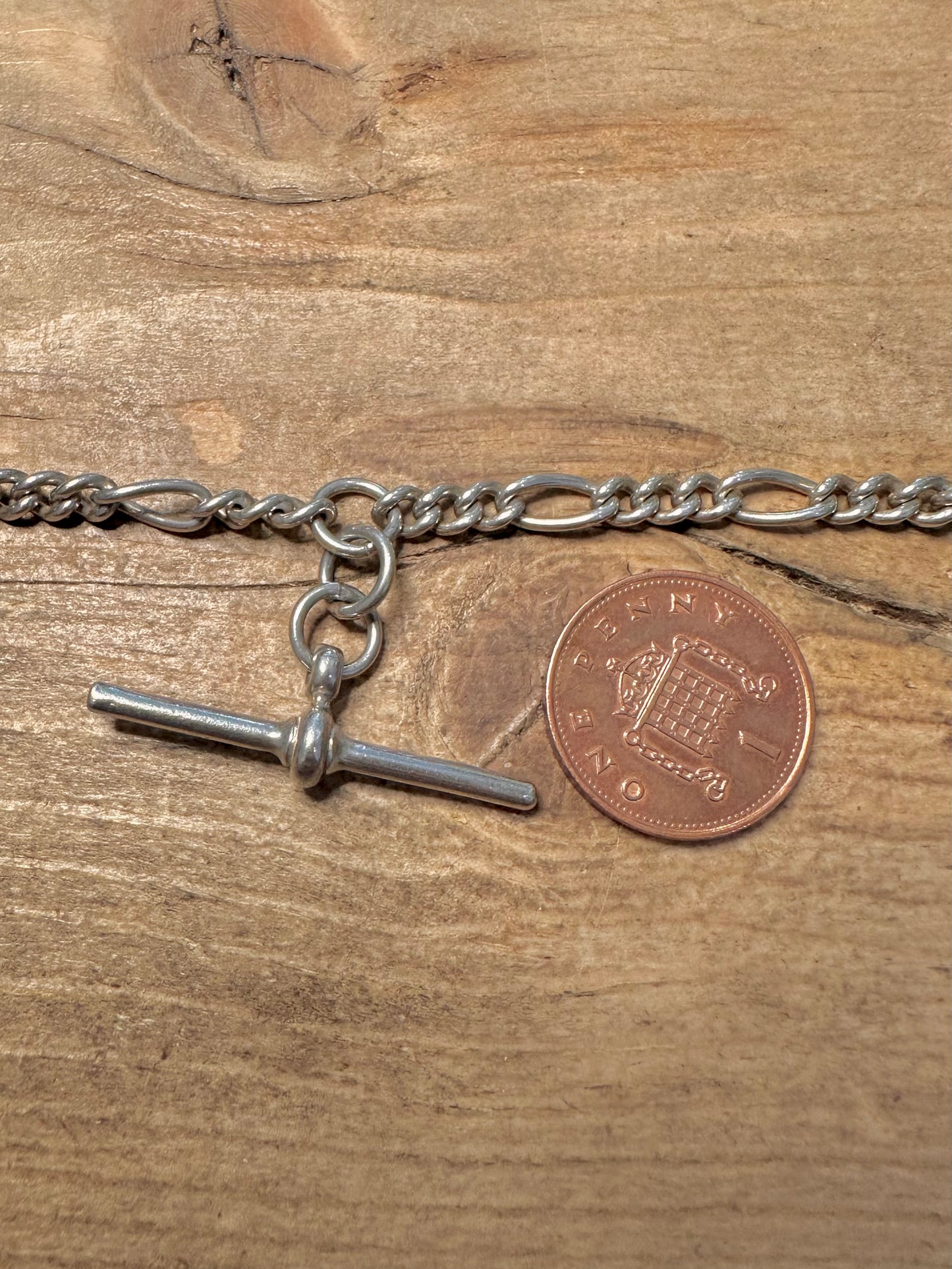 Vintage Albert Chain T Bar 925 Silver 7 inch Bracelet