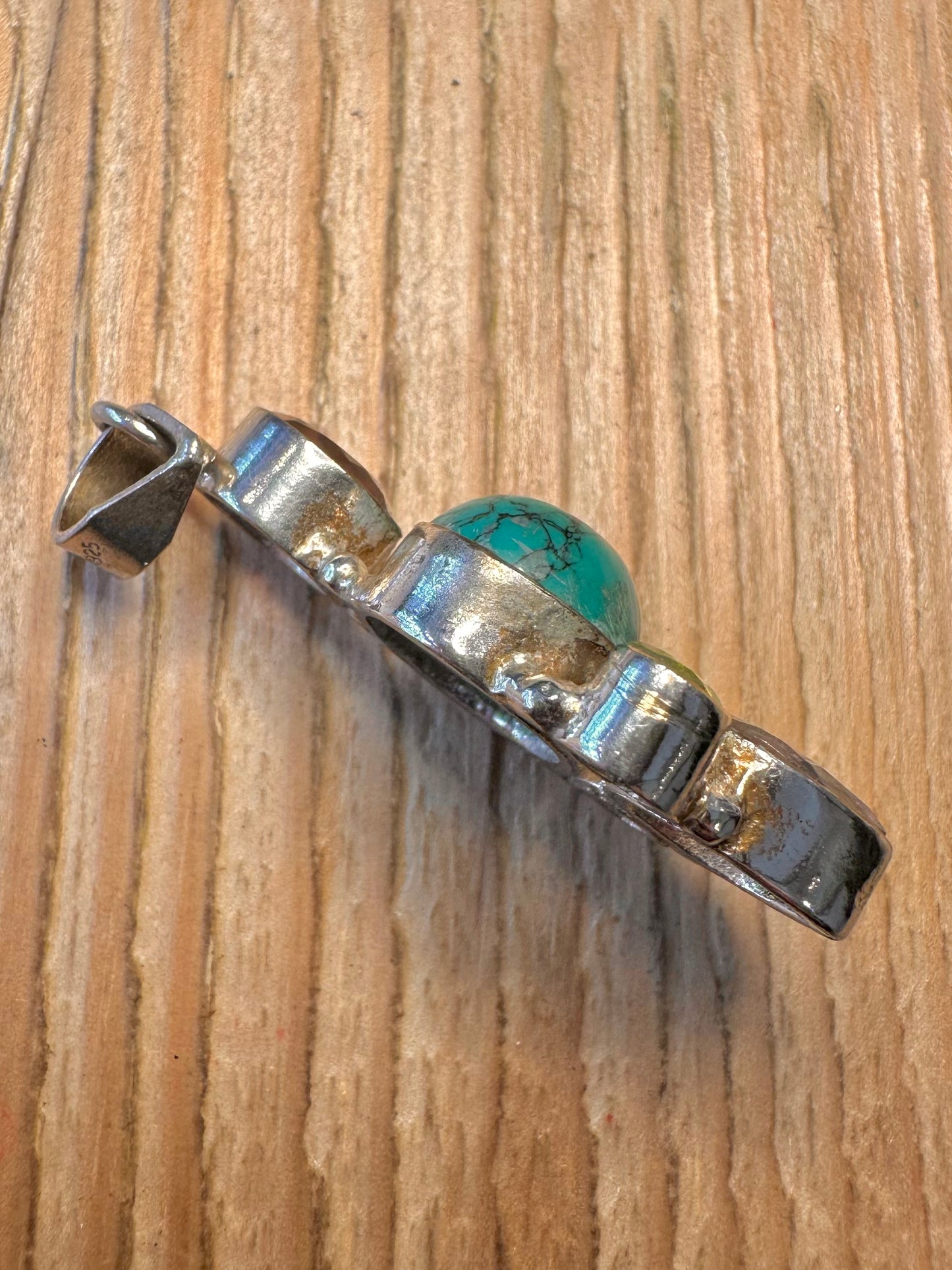 Vintage Gemstones and Turquoise 925 Sterling Silver Pendant