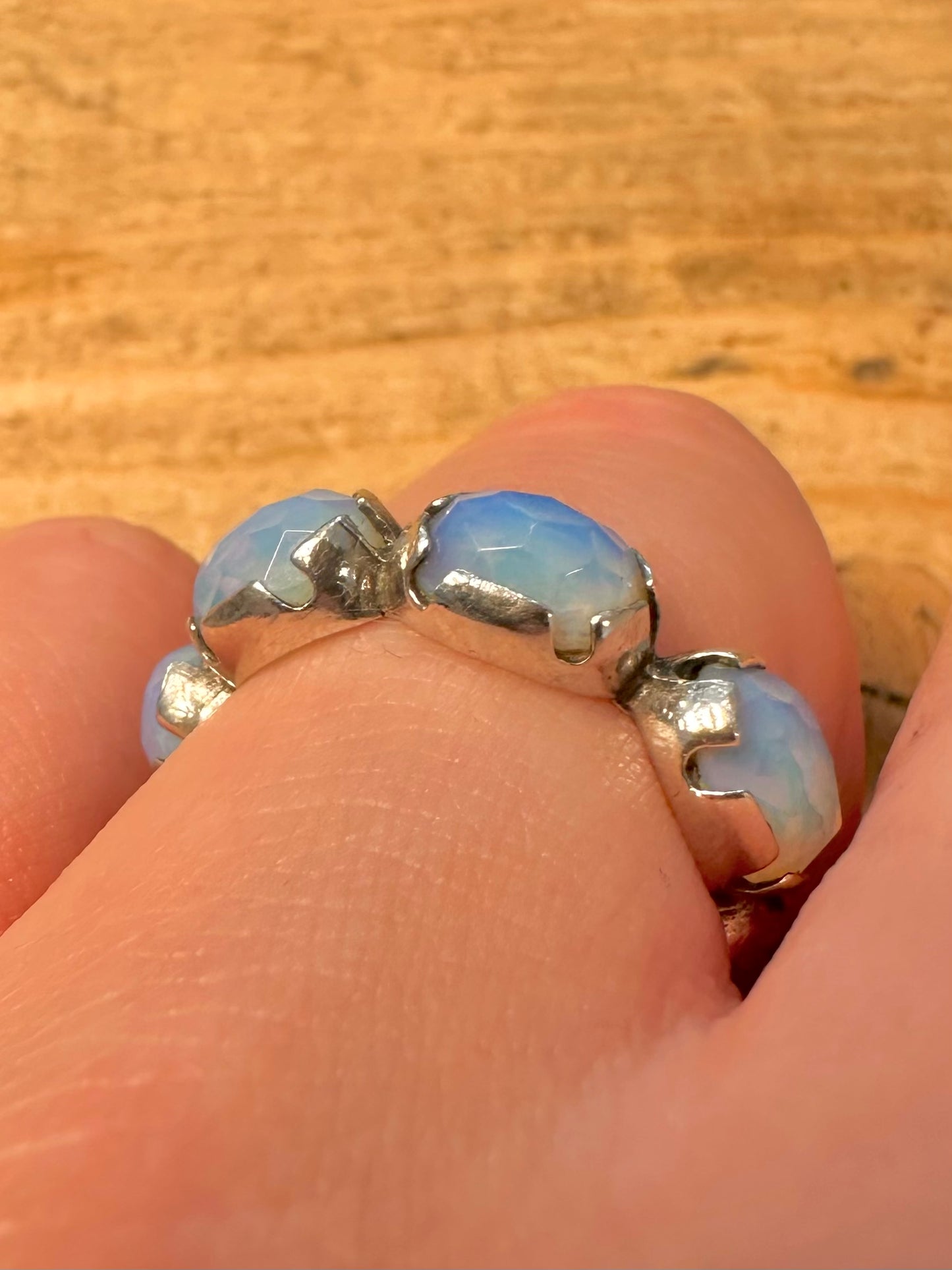 Vintage Faceted Opalite 925 Silver Size P Ring