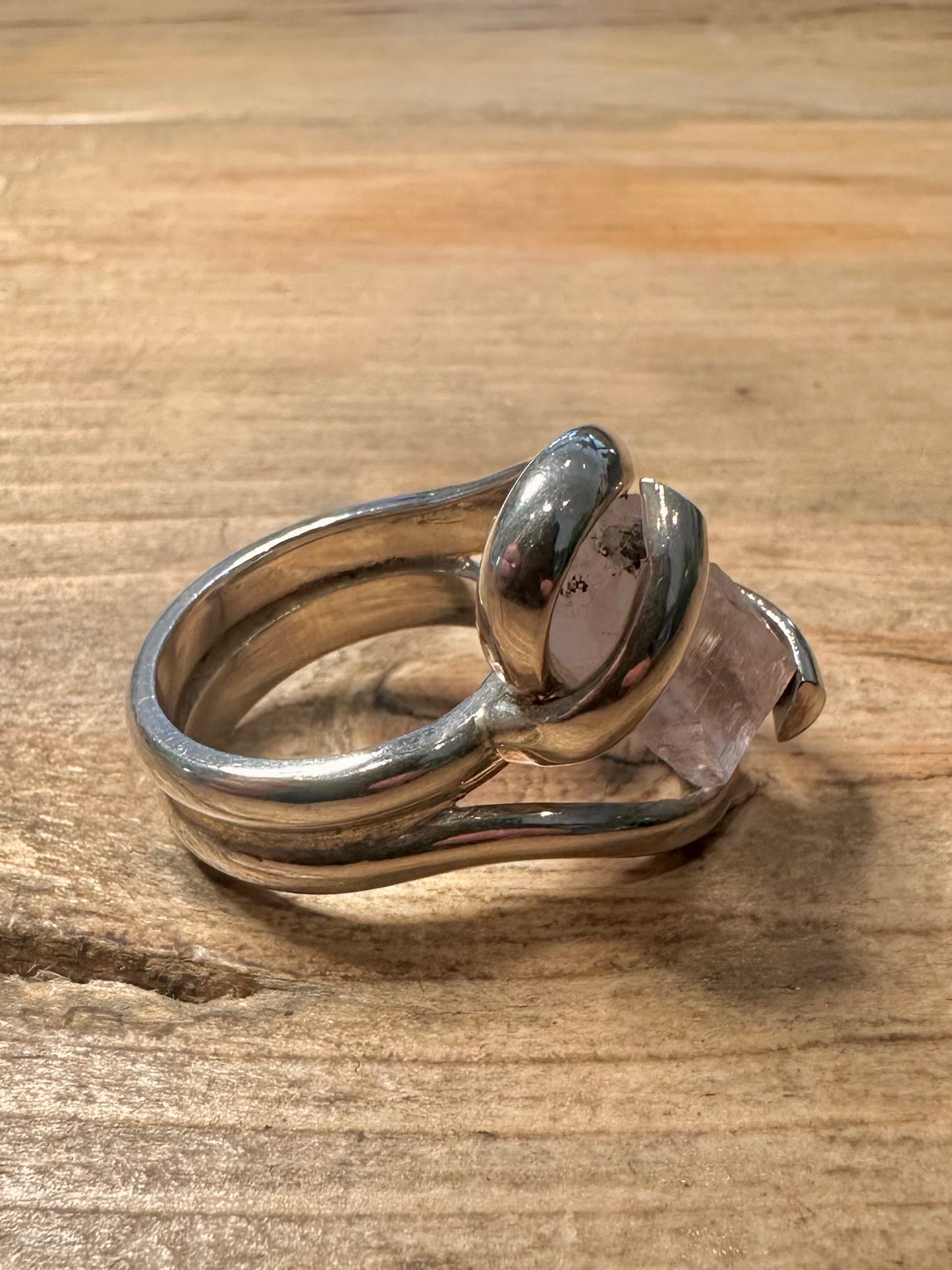 Abstract Rose Quarts Chunky 925 Silver Size O1/2 Ring