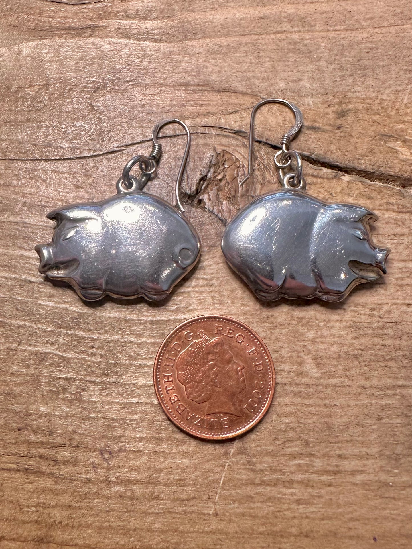 Vintage Chunky Pig 925 Silver Earrings
