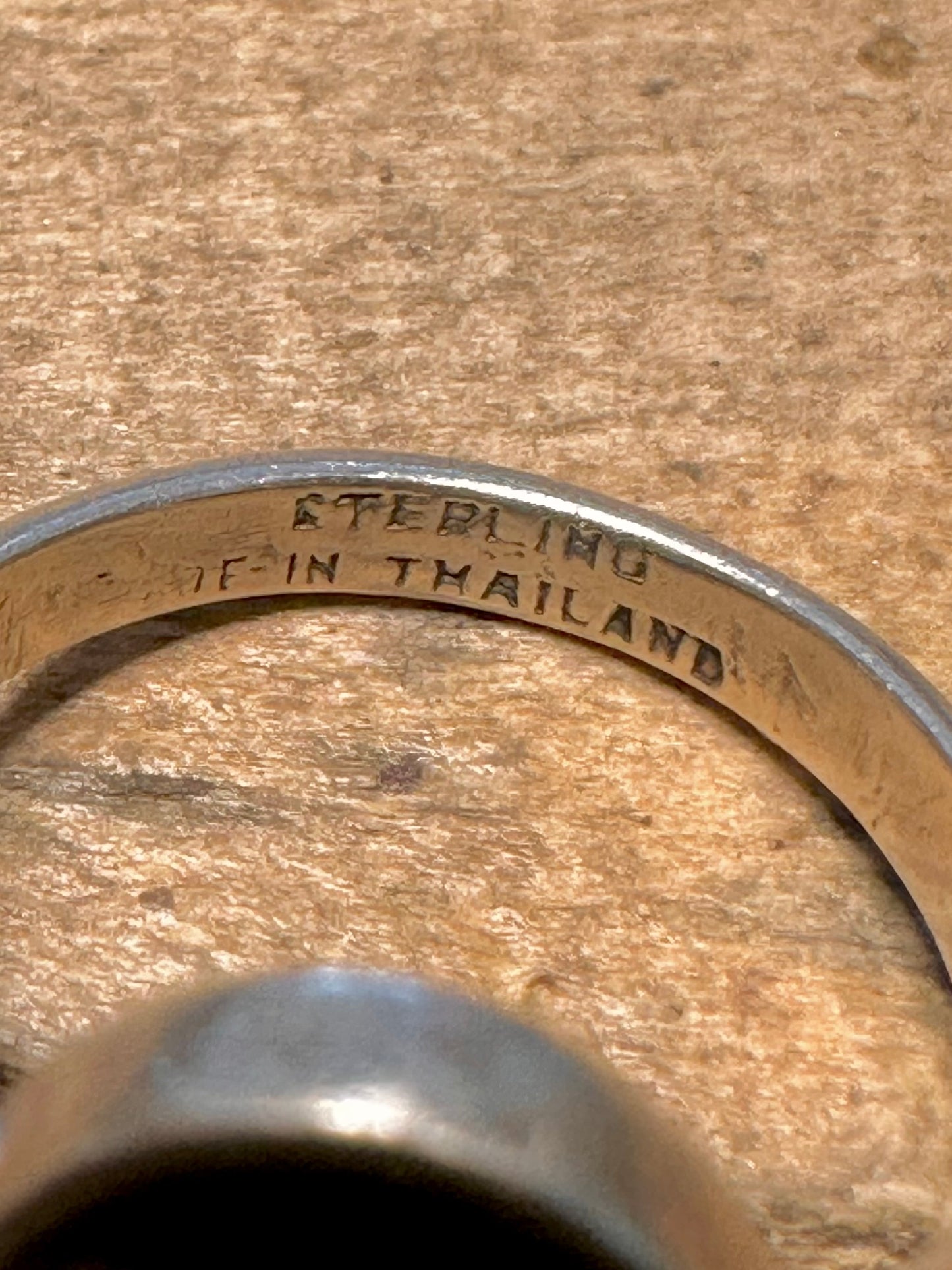 Vintage Rotating Asian Black Enamel 925 Silver Size P Ring