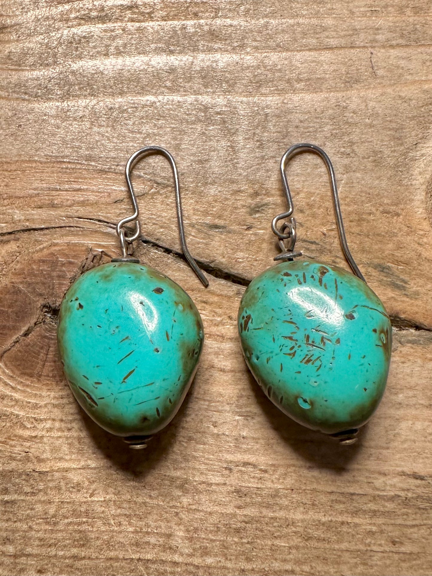 Vintage Polished Turquoise 925 Silver Earrings