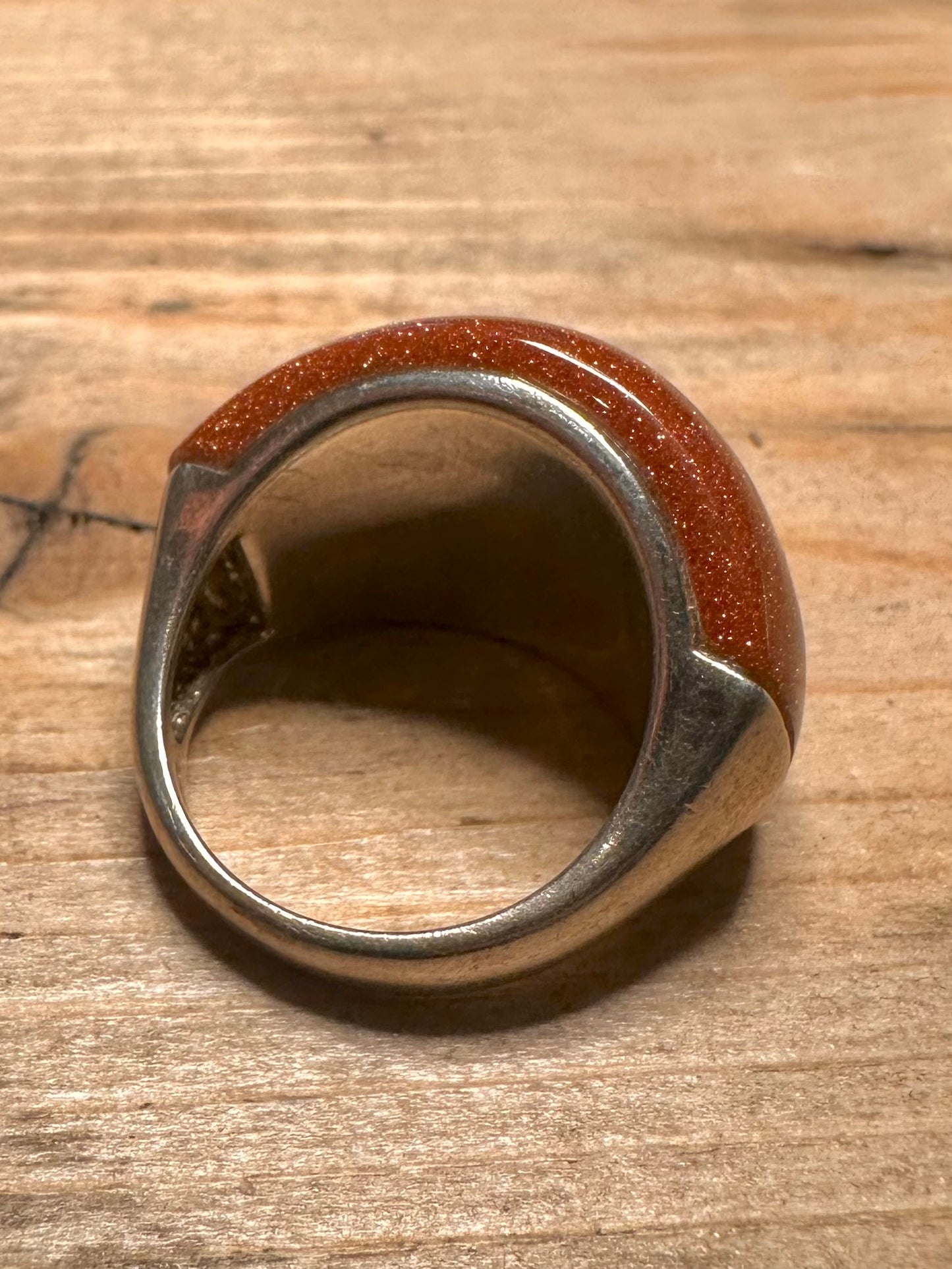 Modernist Sunstone Dome 925 Silver Size R Ring
