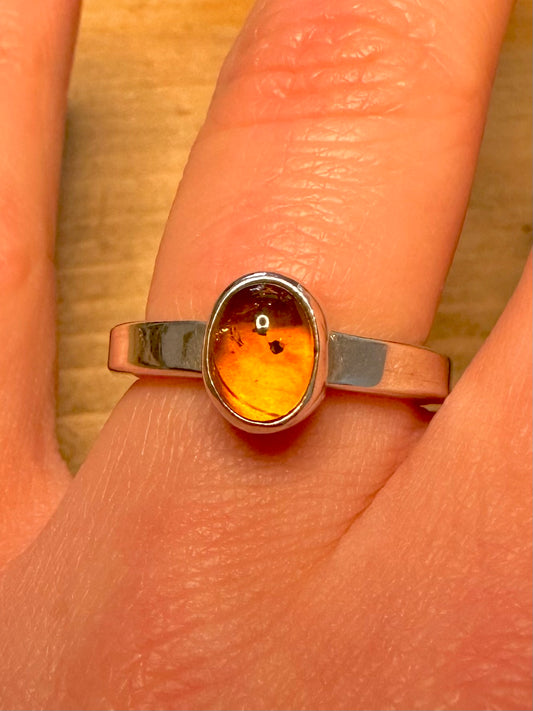 Modernist Amber Band 925 Silver Size P Ring