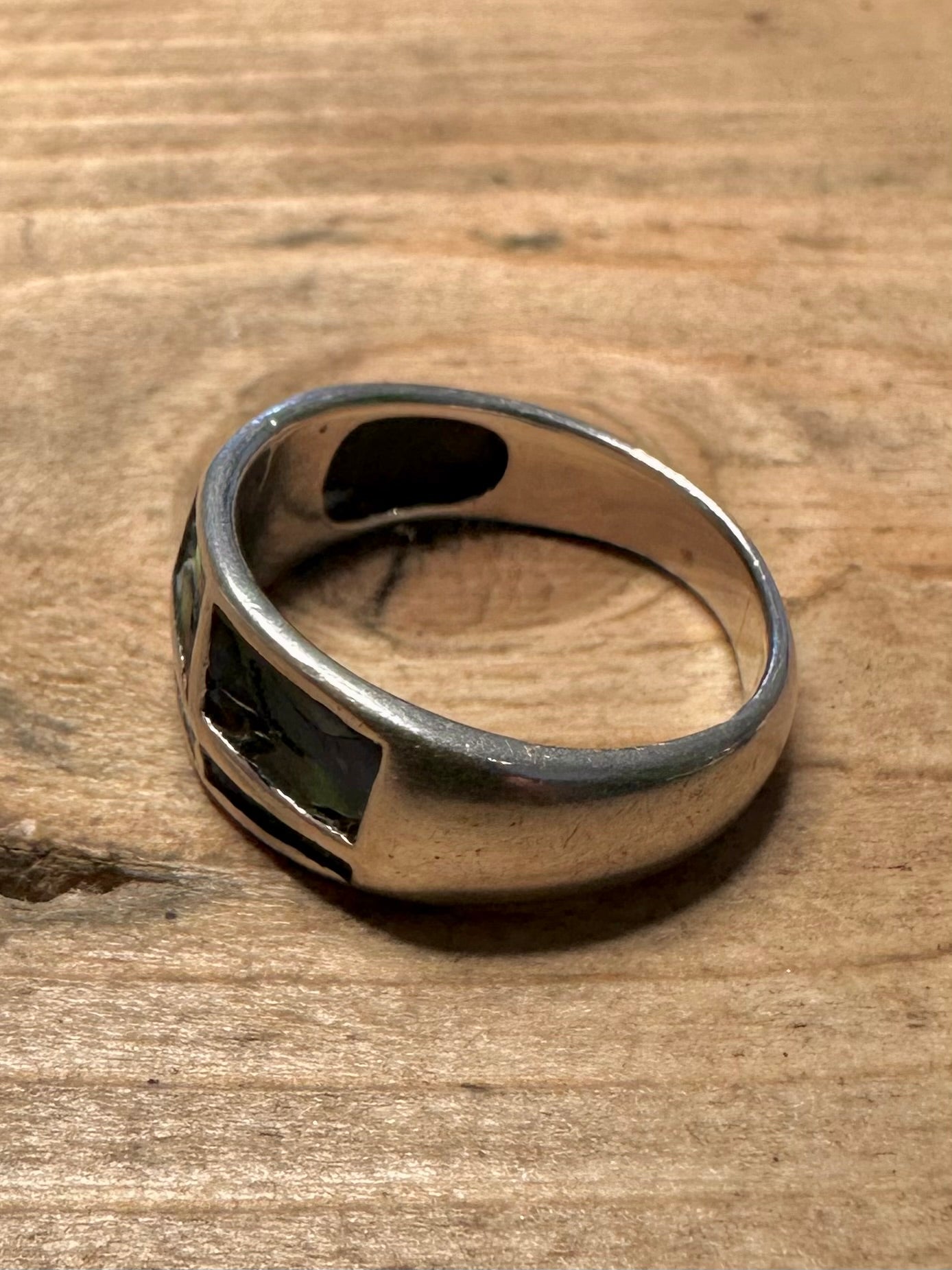 Abstract Abalone Inlay 925 Silver Size P Ring