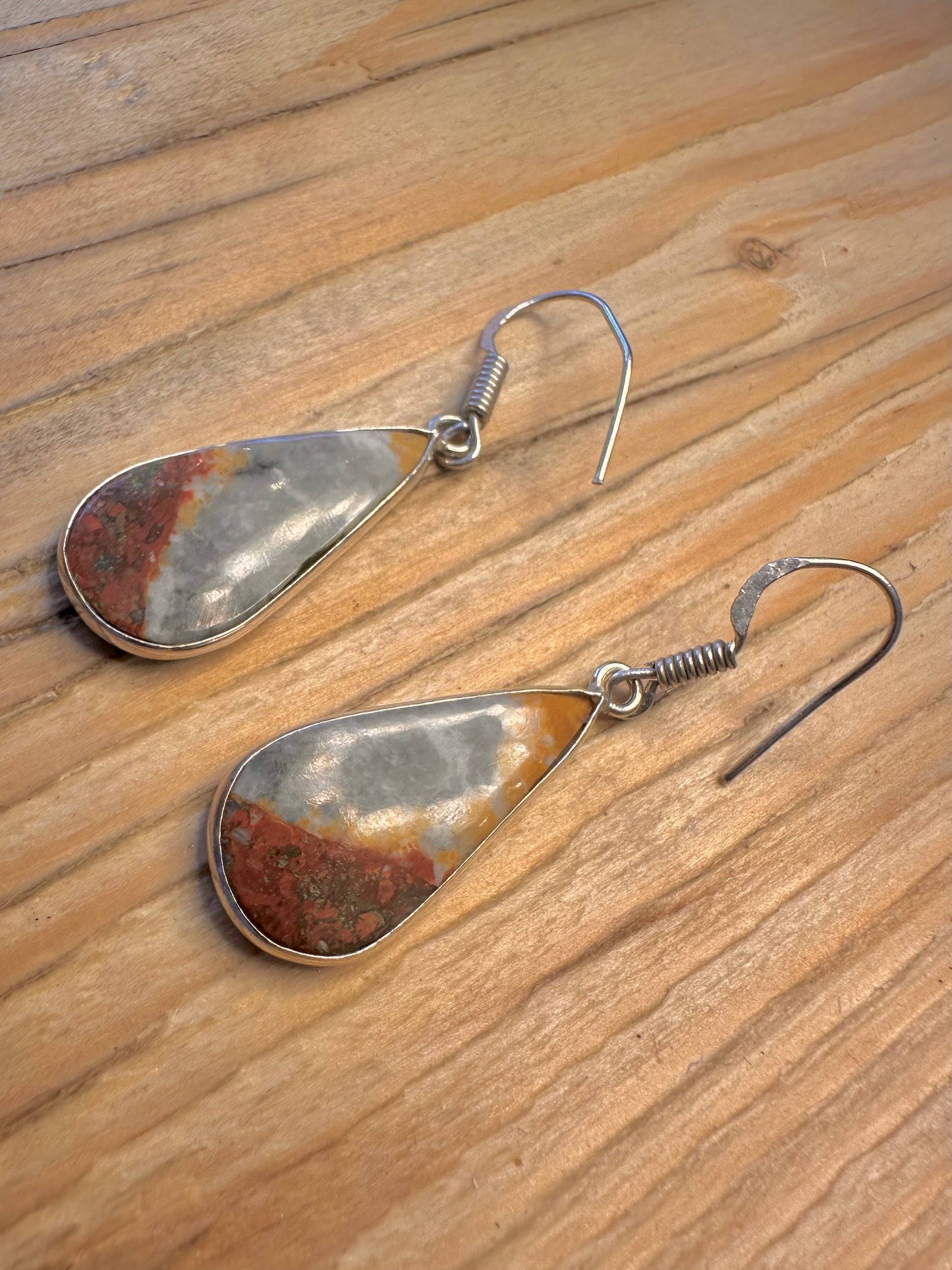 Vintage Jasper Dangle 925 Sterling Silver Earrings