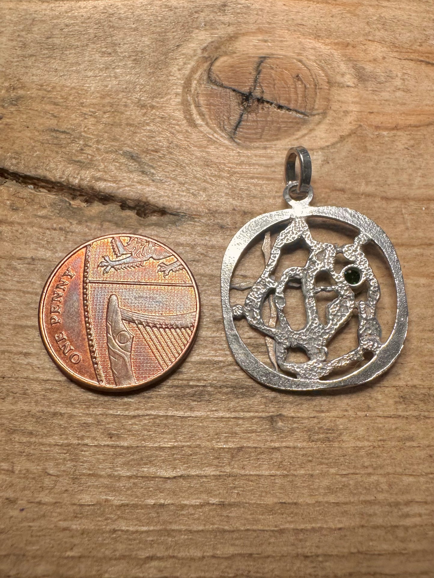 Abstract Green Stone 925 Silver Pendant