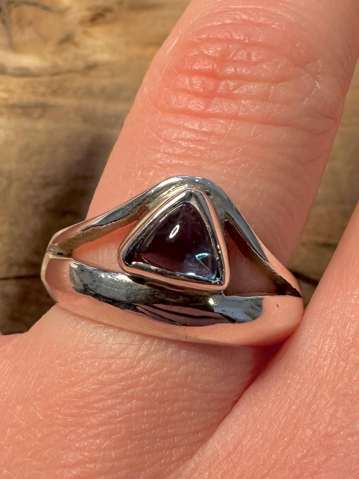 Modern Abstract Blue Triangle Stone 925 Silver Size S Ring