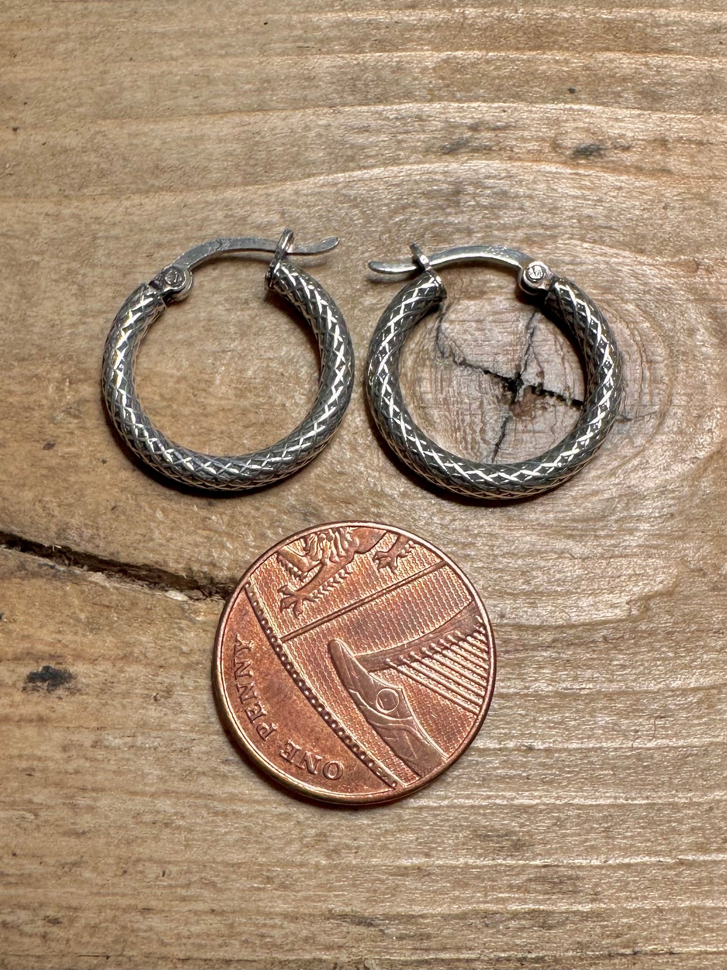 Vintage Textured Hoops 925 Silver Earrings