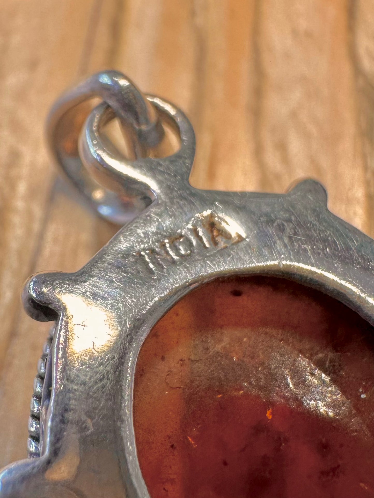 Vintage Amber Ornate 925 Sterling Silver India Pendant