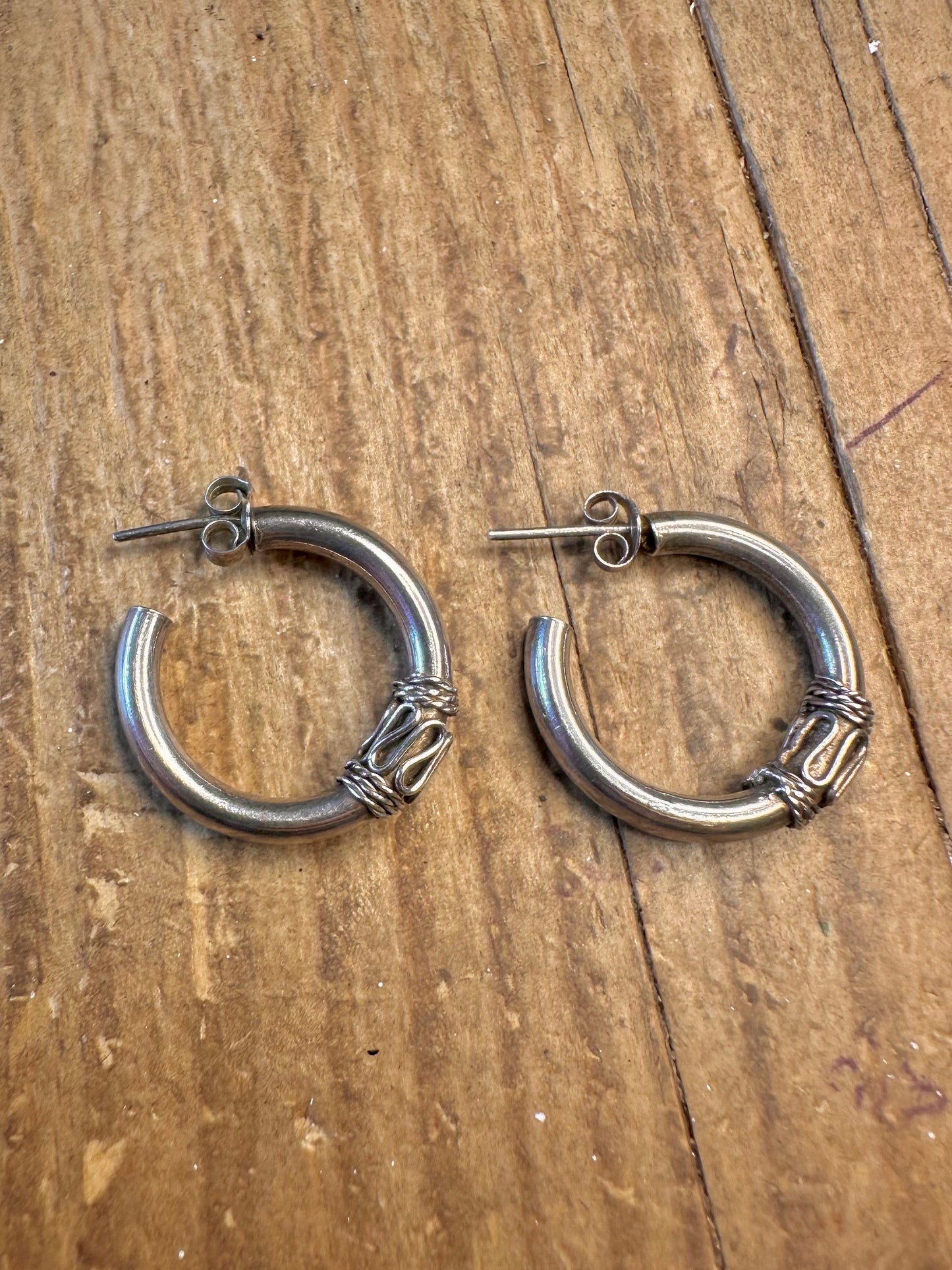 Bali Style Half Hoops 925 Sterling Silver Earrings
