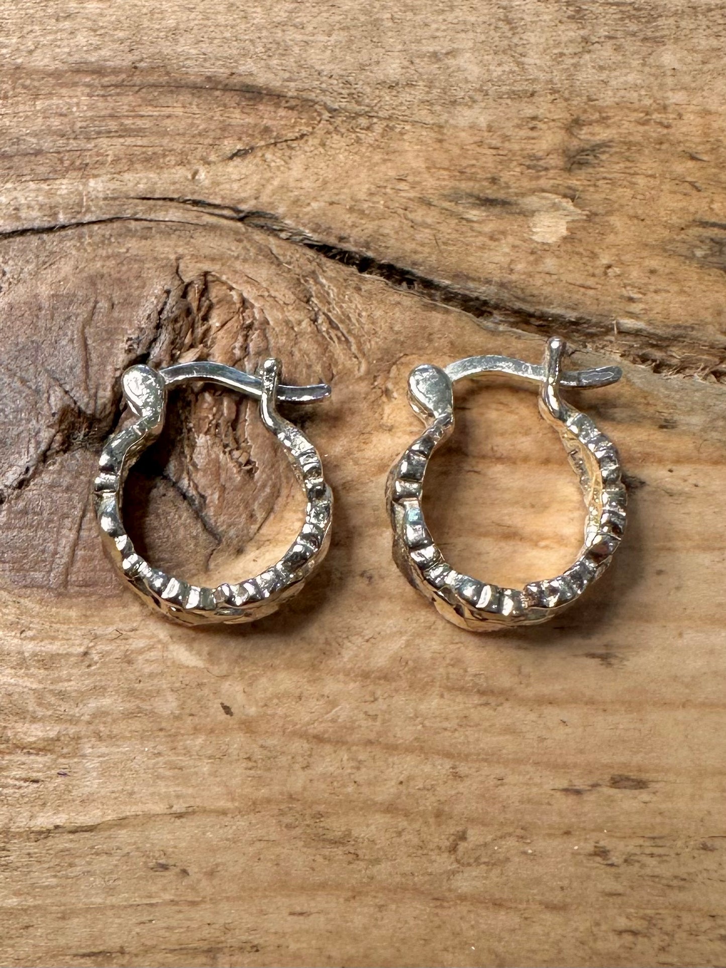 Abstract Textured Hoops 925 Silver Earrings