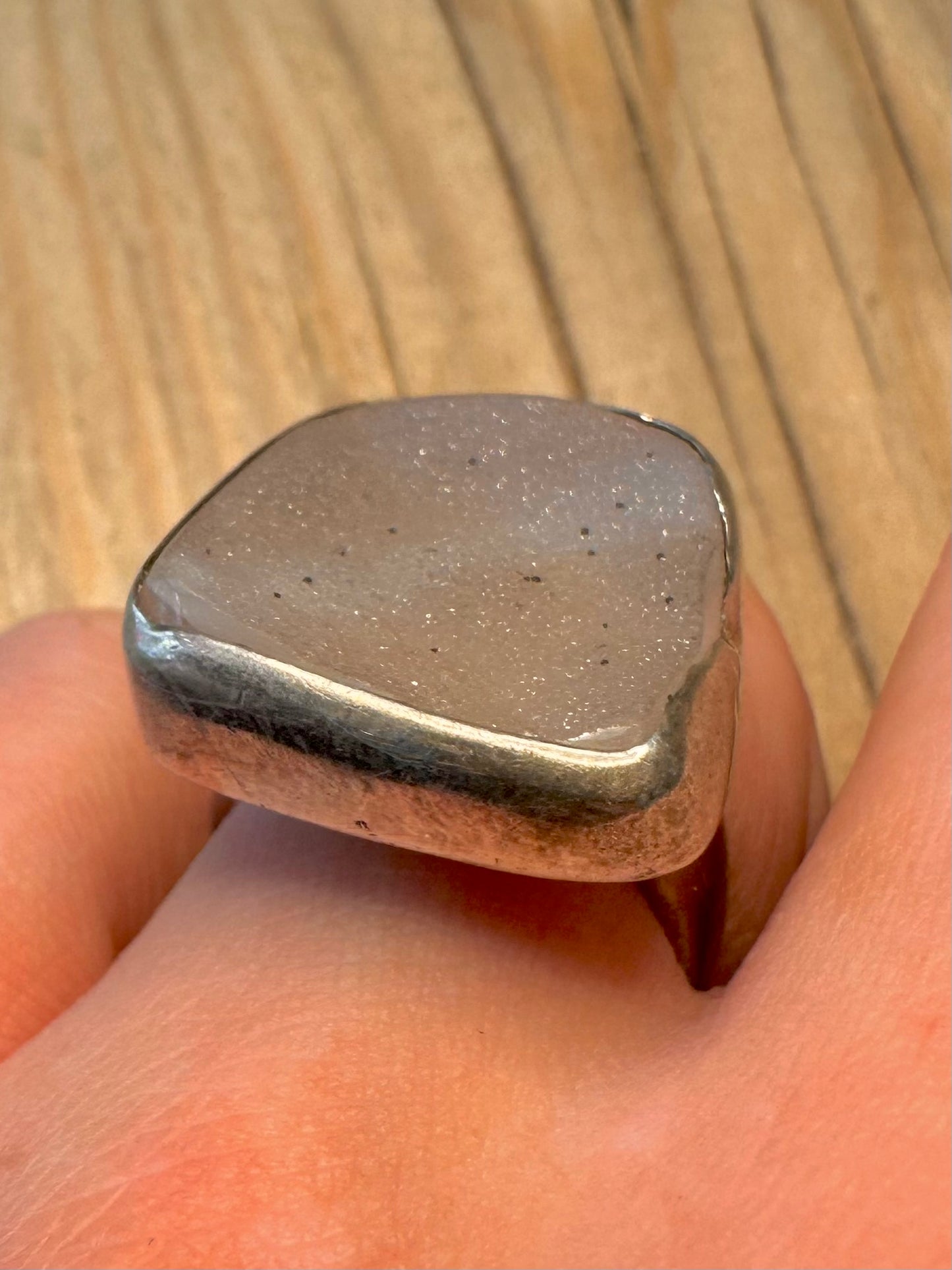 Vintage Chunky Druzy 925 Sterling Silver Size P1/2 Ring