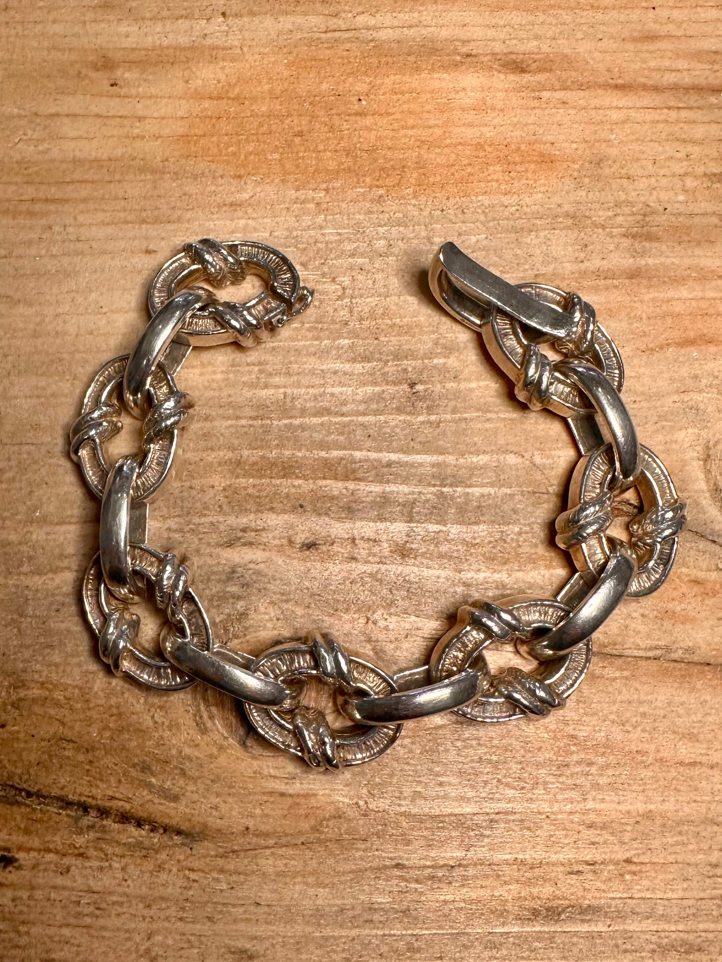 Vintage 1974 Chunky Abstract Unusual Link 925 Silver 7.5 inch Bracelet