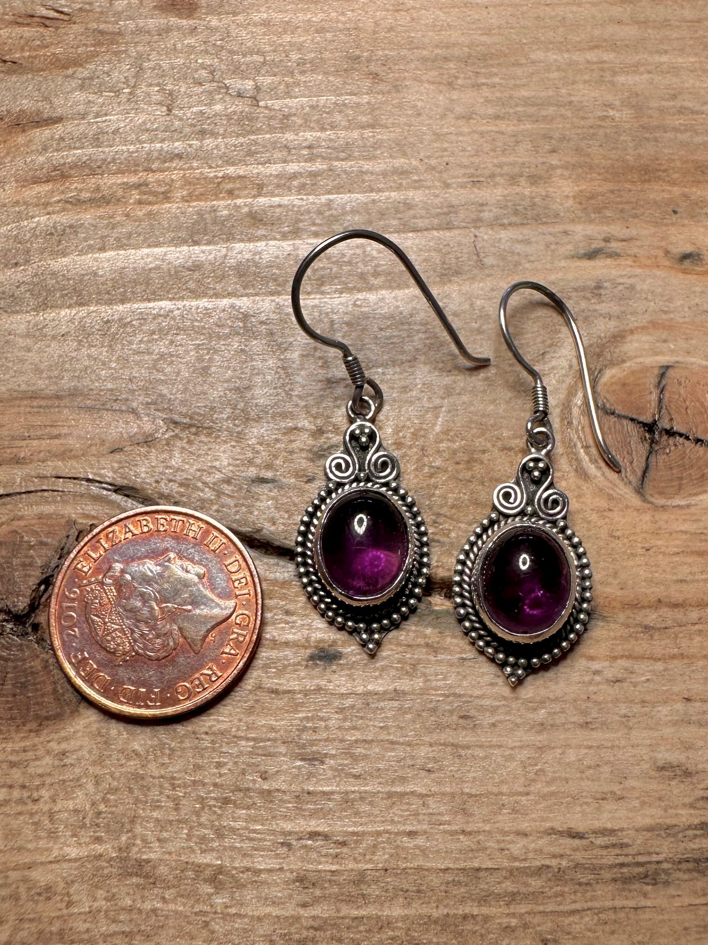 Vintage Amethyst Tribal 925 Silver Earrings