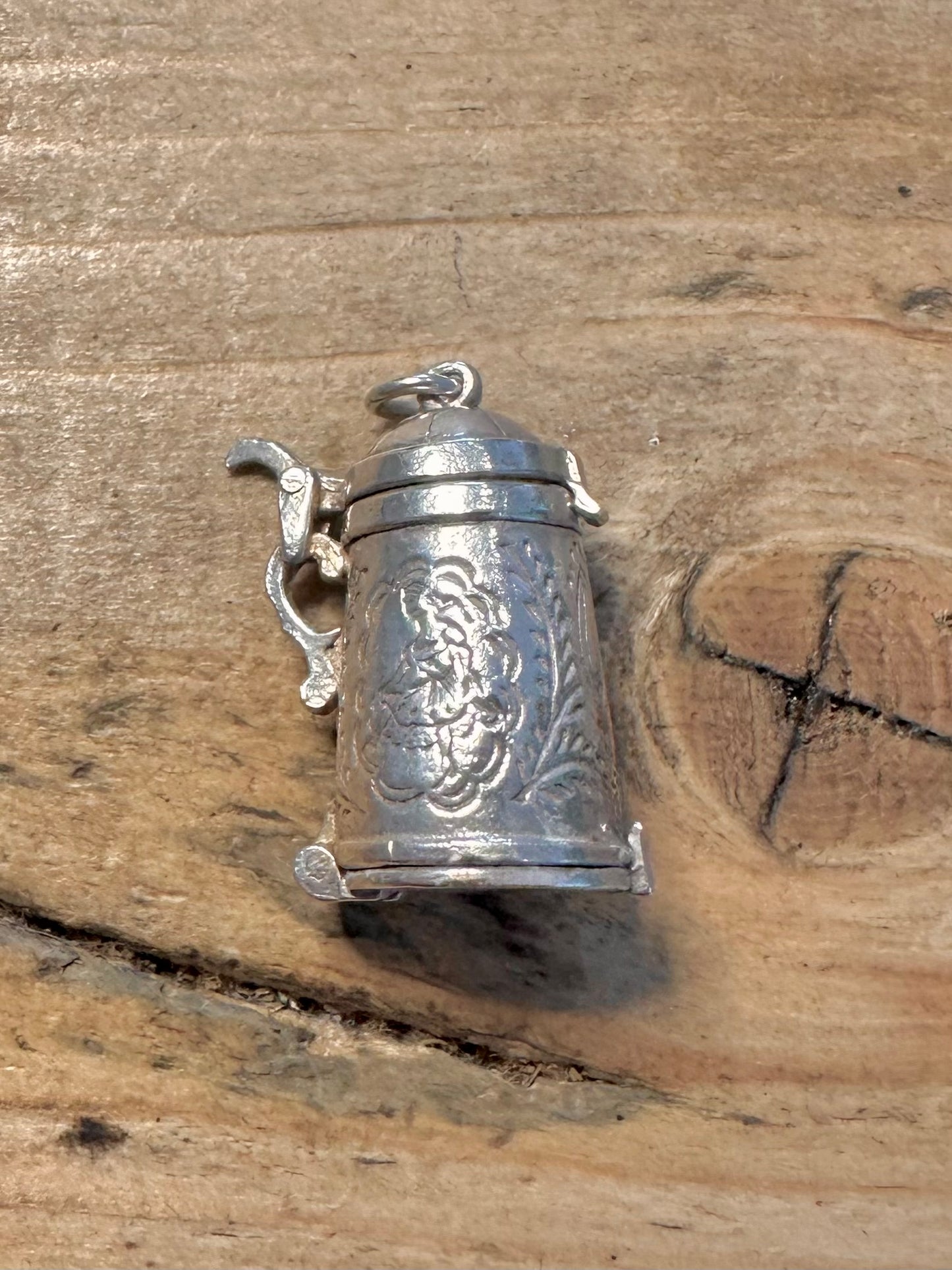 Vintage Opening Beer Tanker with Skier Inside 925 Silver Charm Pendant