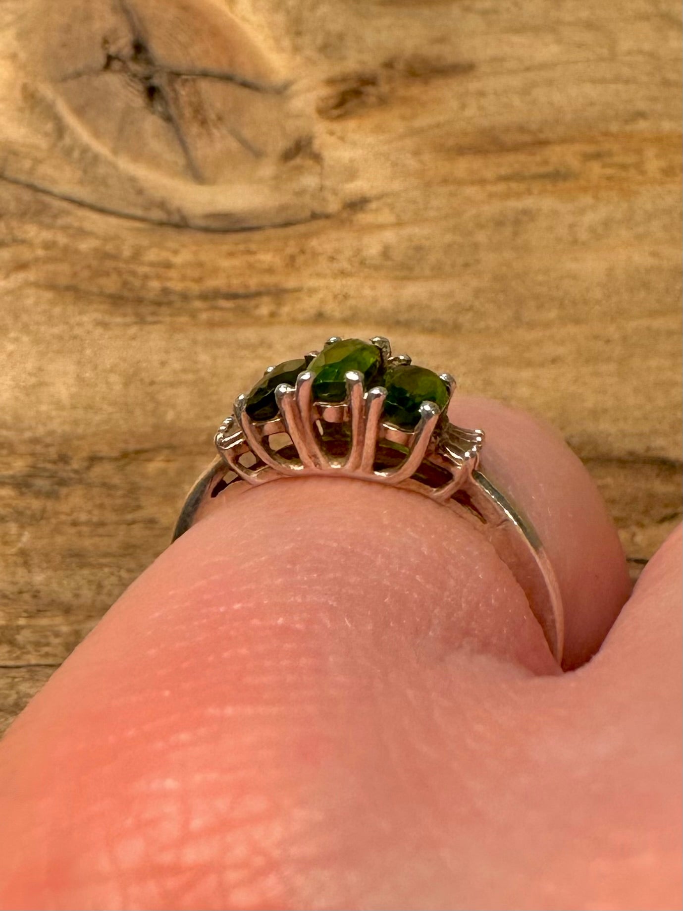 Vintage Green Diopside 925 Silver Size M1/2 Ring