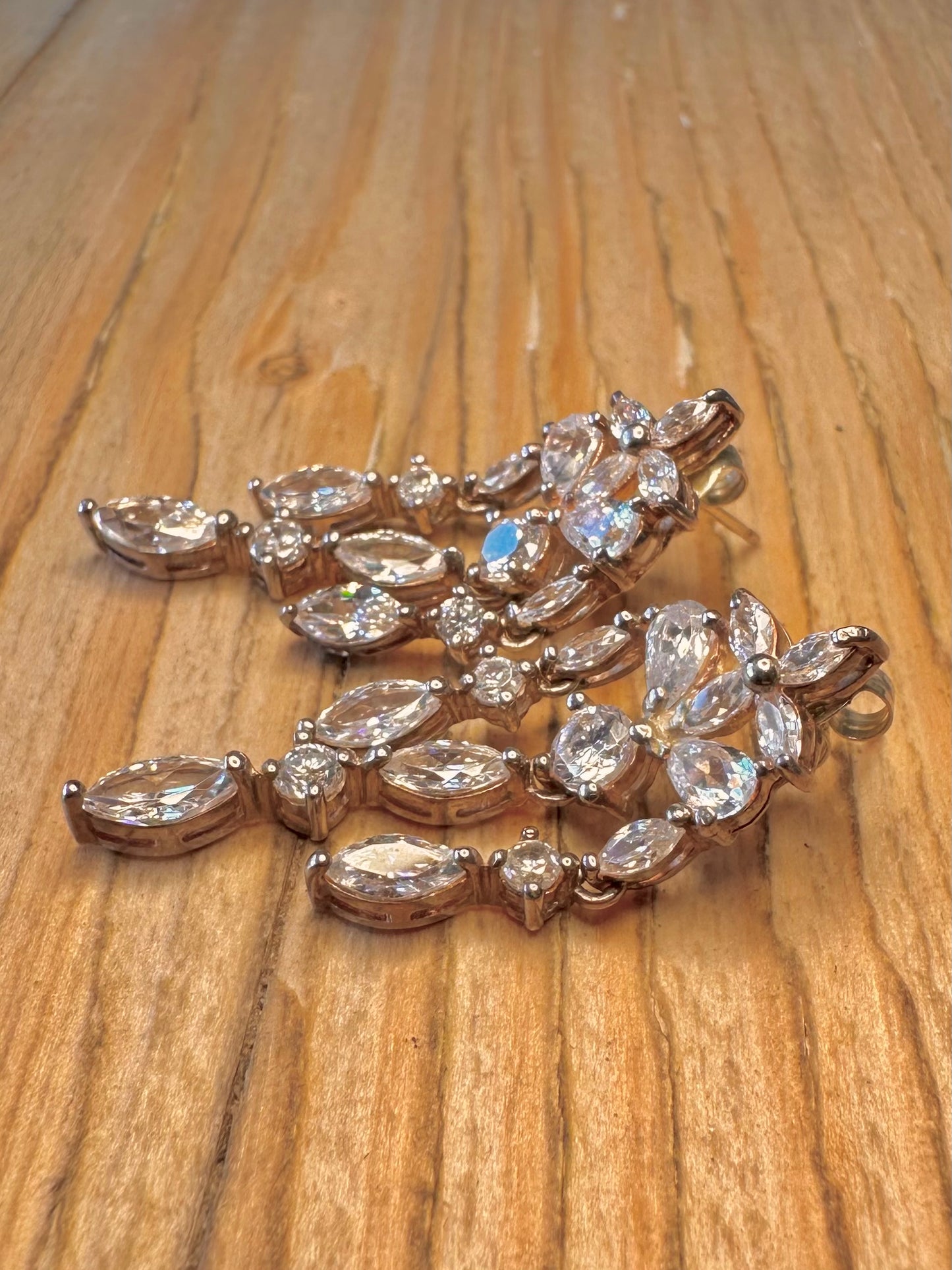 Vintage Elegant CZ Stone Dangle 925 Sterling Silver Earrings