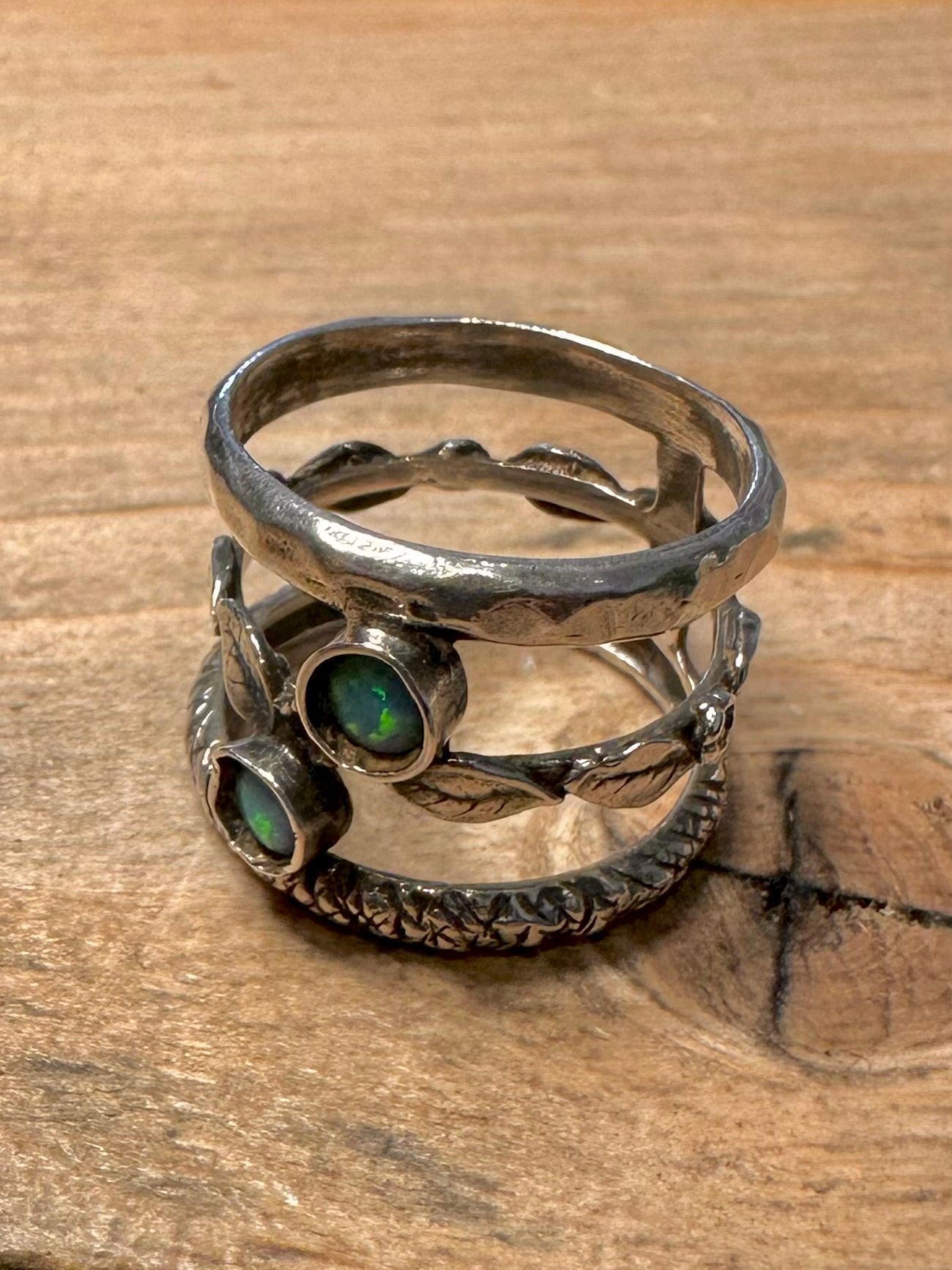 Abstract Opal Textured Layered 925 Silver Size N Ring