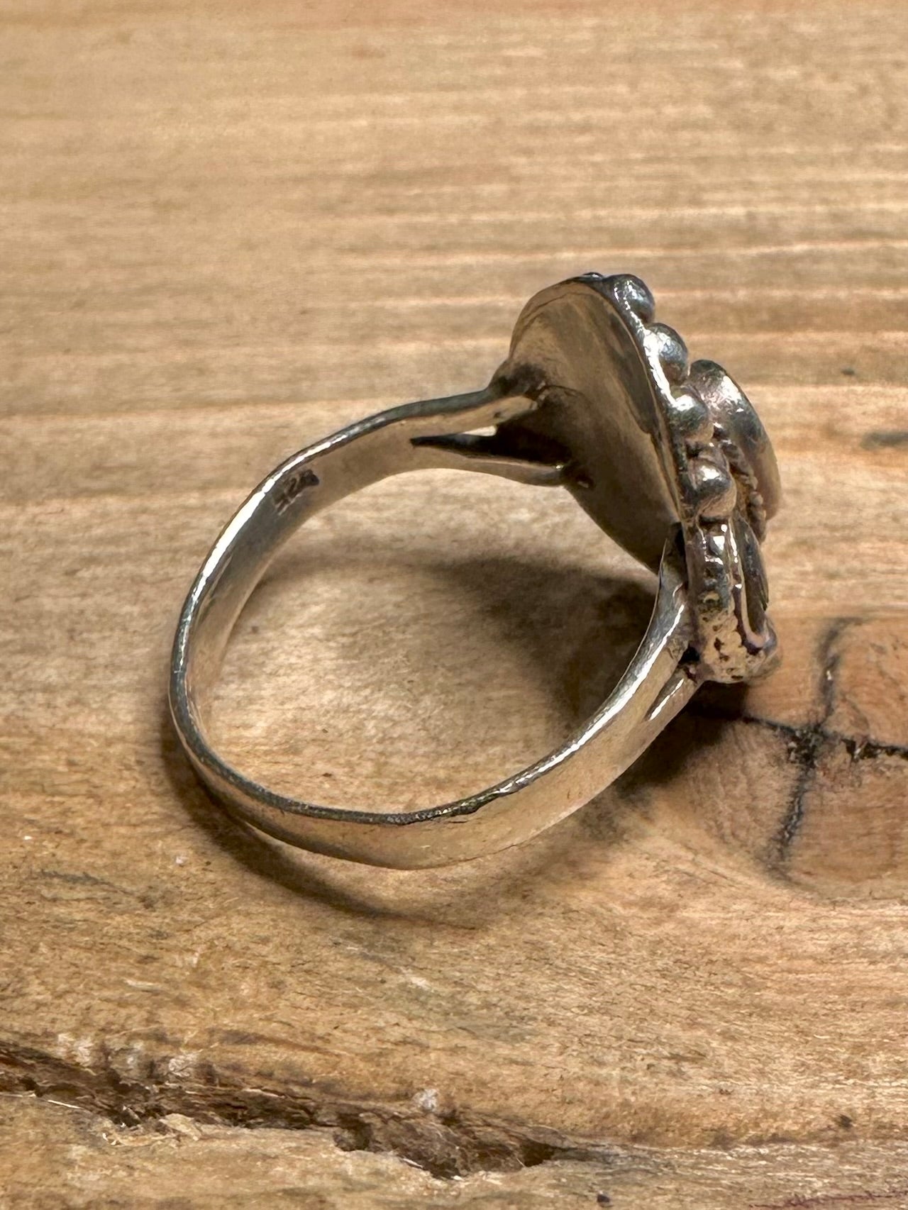 Vintage Abalone Boho 925 Silver Size P1/2 Ring