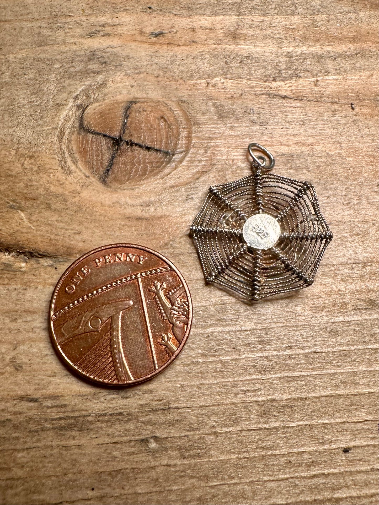 Vintage Spider and Web 925 Silver Pendant