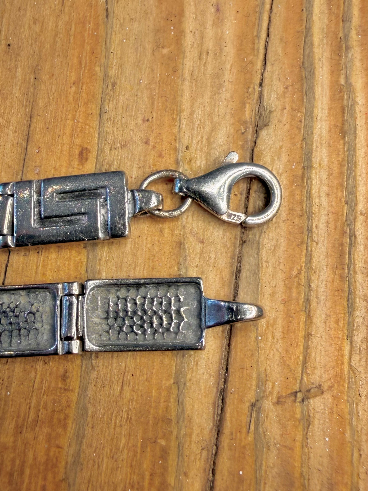Greek Key Rectangle Link 925 Sterling Silver 8.75 inch Bracelet