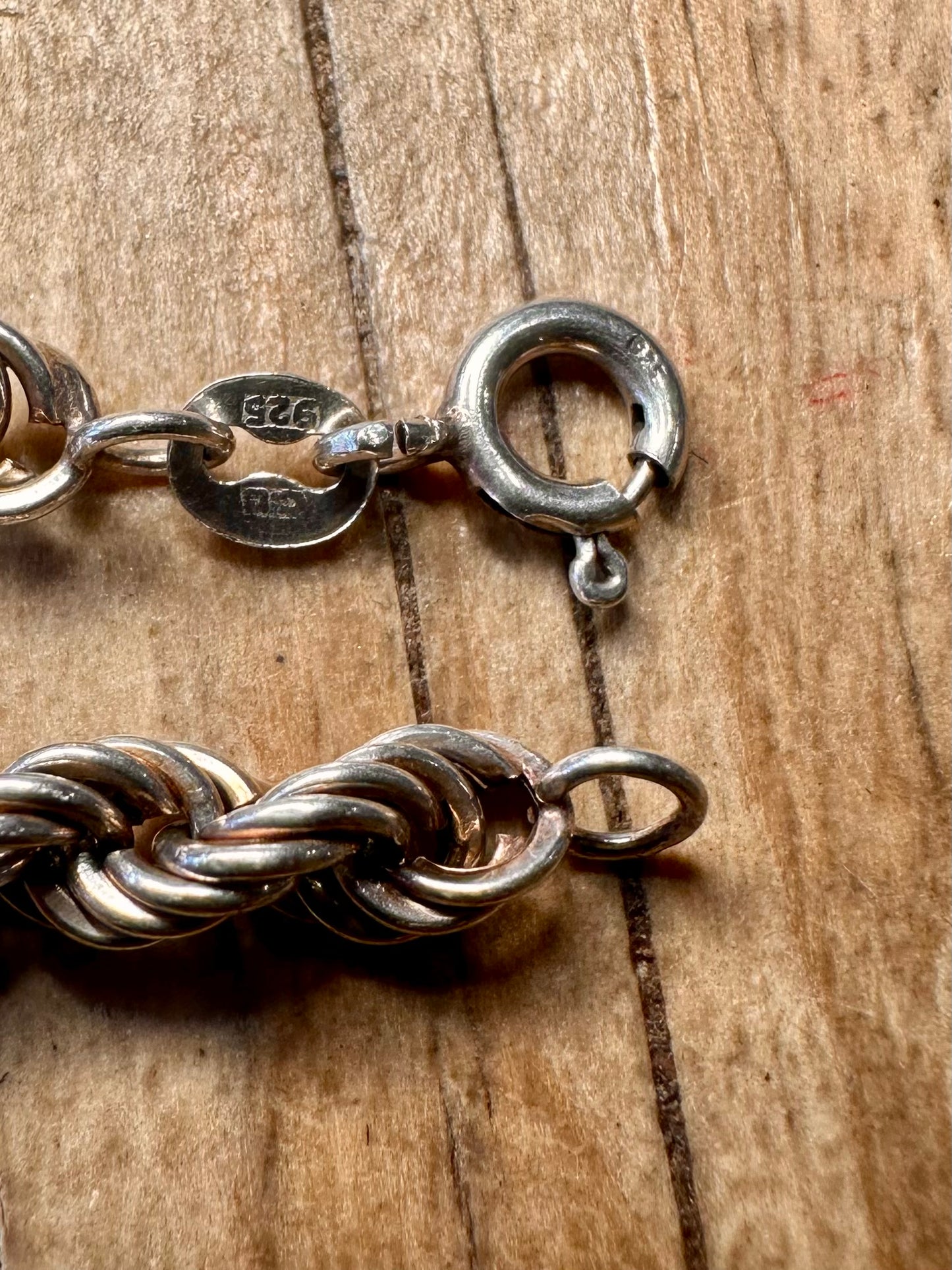 Vintage Rope Chain 925 Sterling Silver 7.1 inch Bracelet