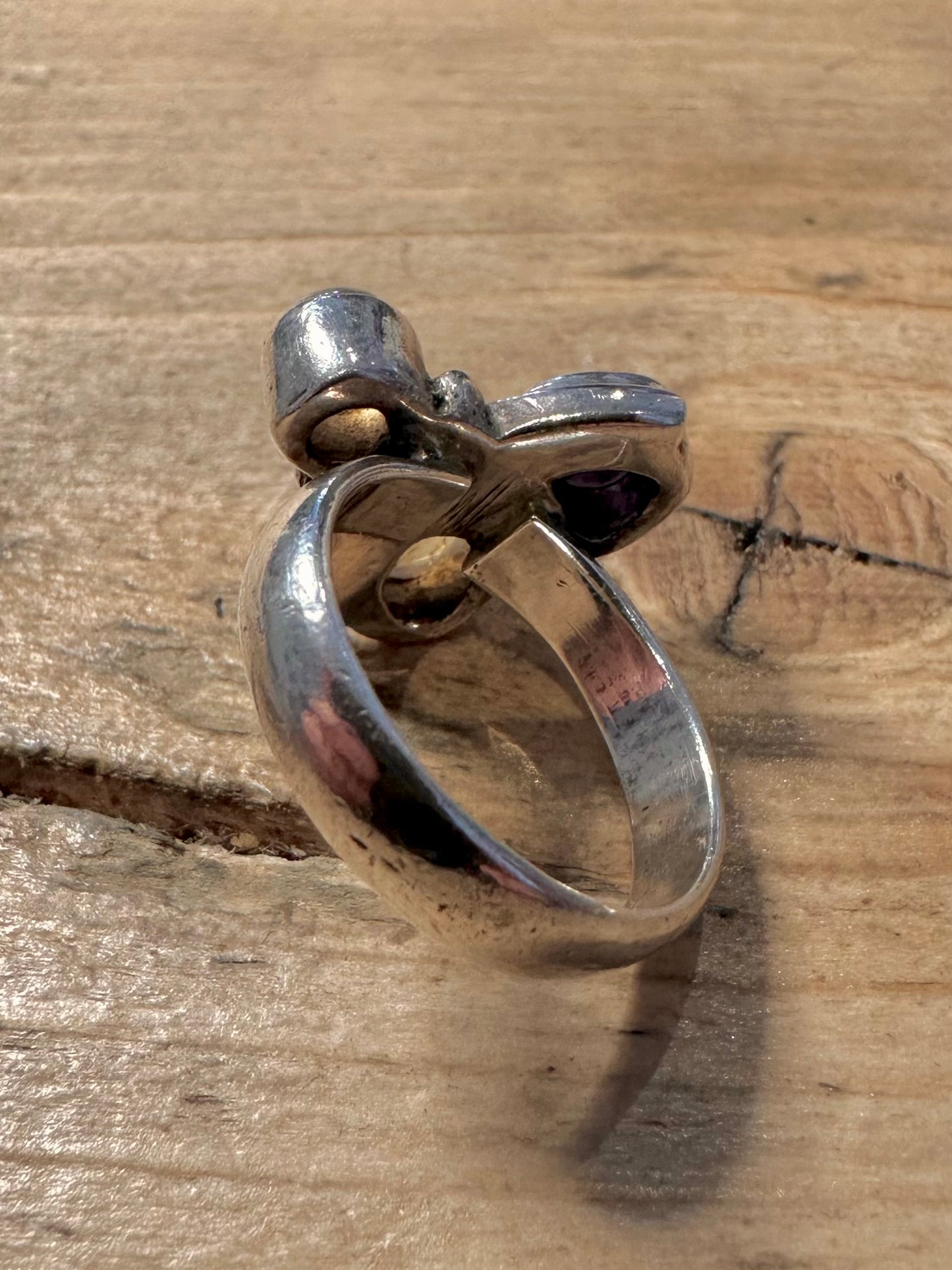 Abstract Moonstone and Black Stone 925 Silver Size M Ring