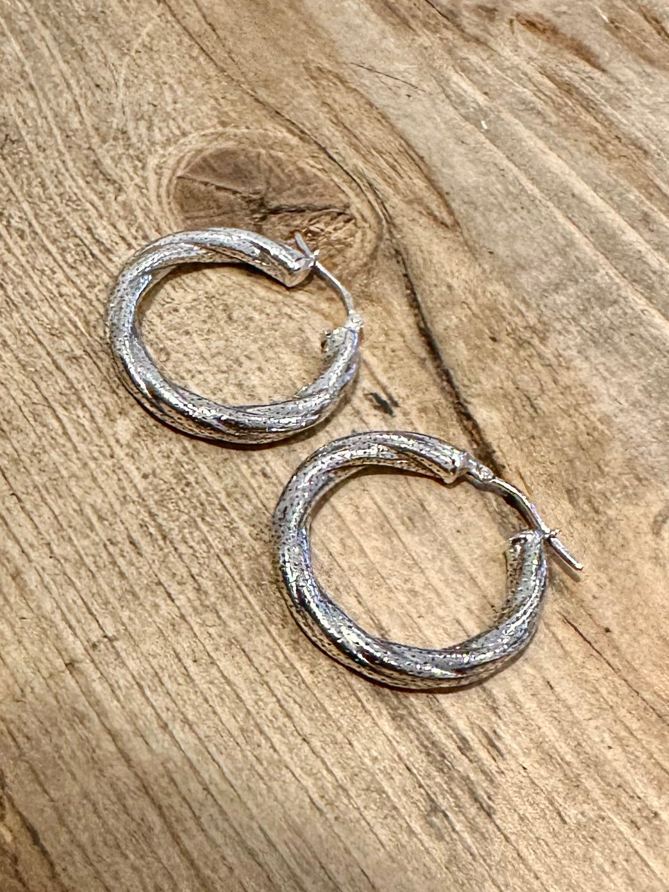 Vintage Thick Rounded Twisted Dot Textured 925 Silver Hoops