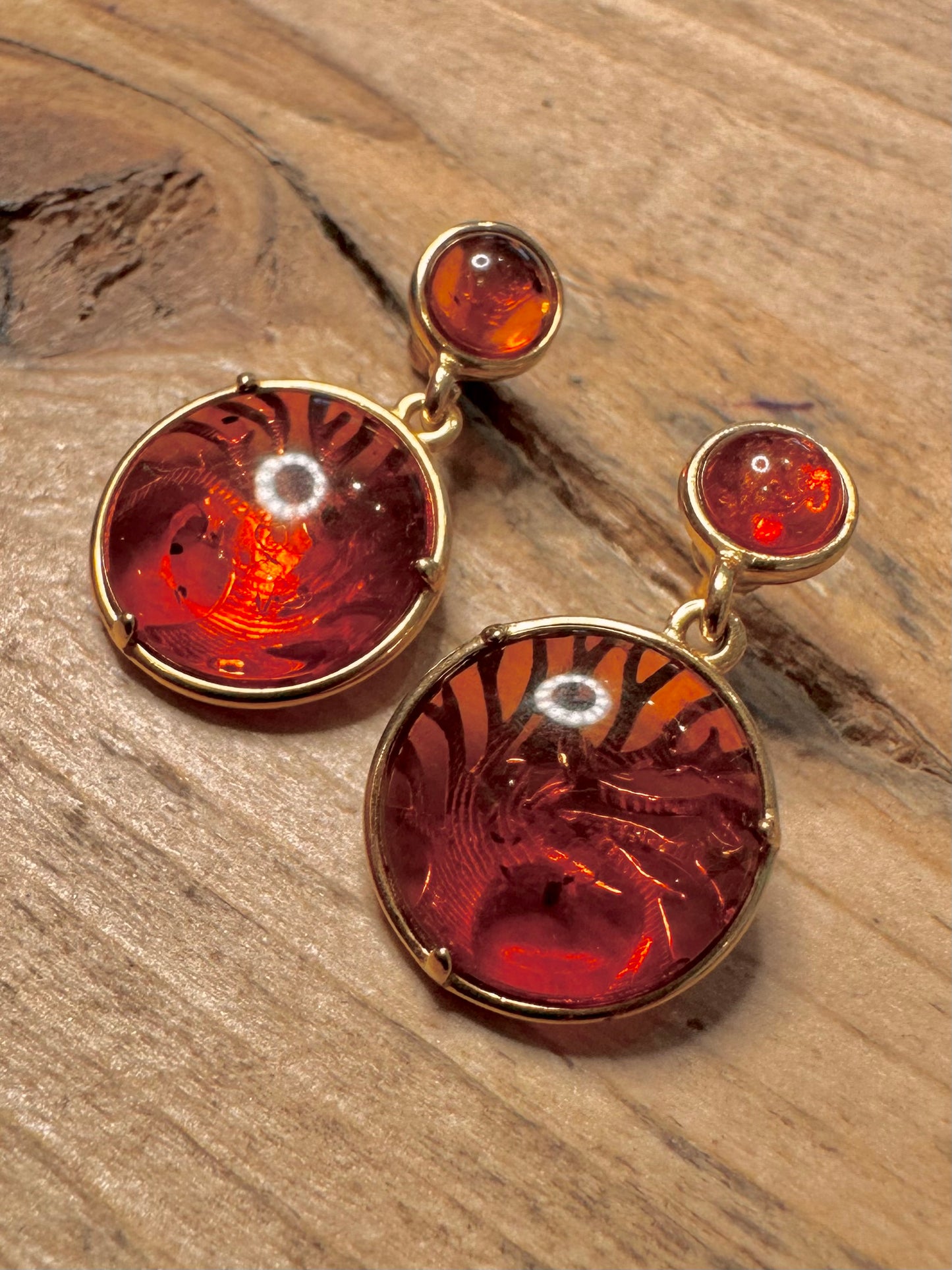 Abstract Amber Tree of Life Gold on 925 Silver Earrings
