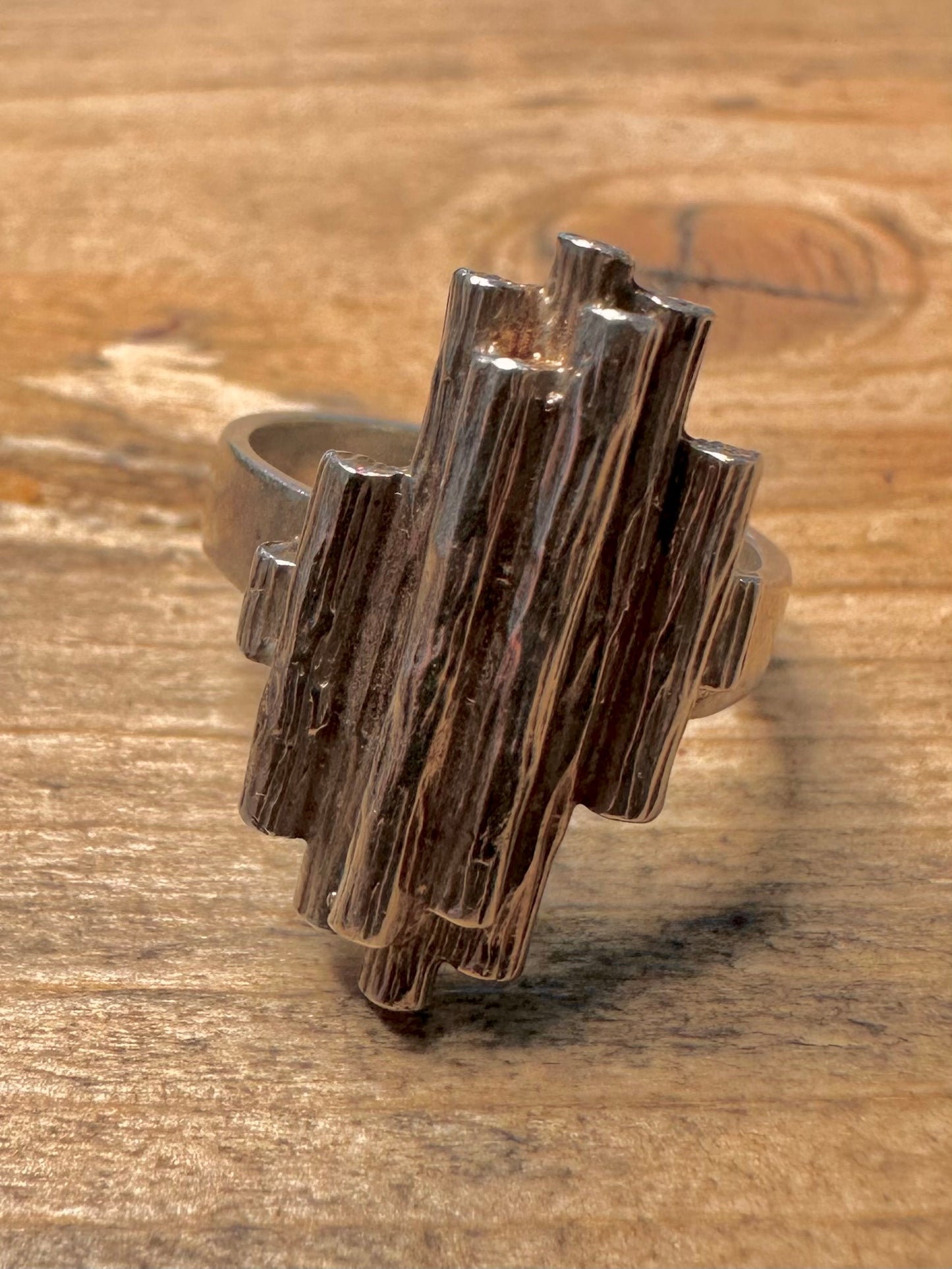 Abstract Brutalist Pillars 925 Silver Size Size M Ring