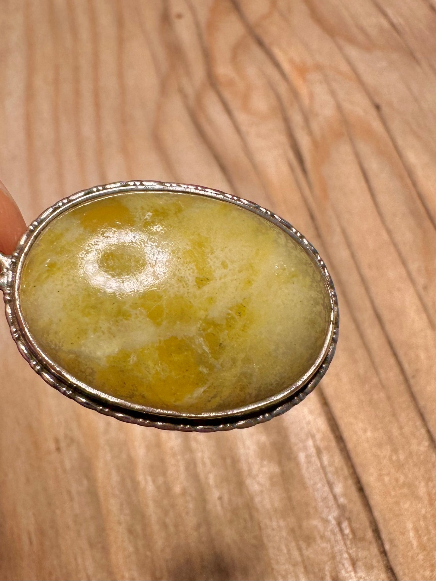 Vintage Green Marble Oval 925 Sterling Silver Pendant