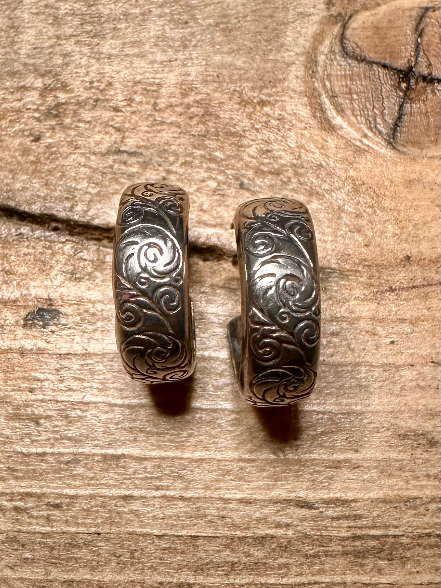 Vintage Engraved Half Hoops 925 Silver Earrings