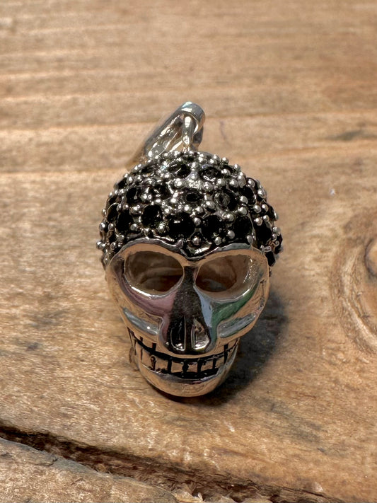 Modern Skull Black CZ Stone 925 Silver Pendant