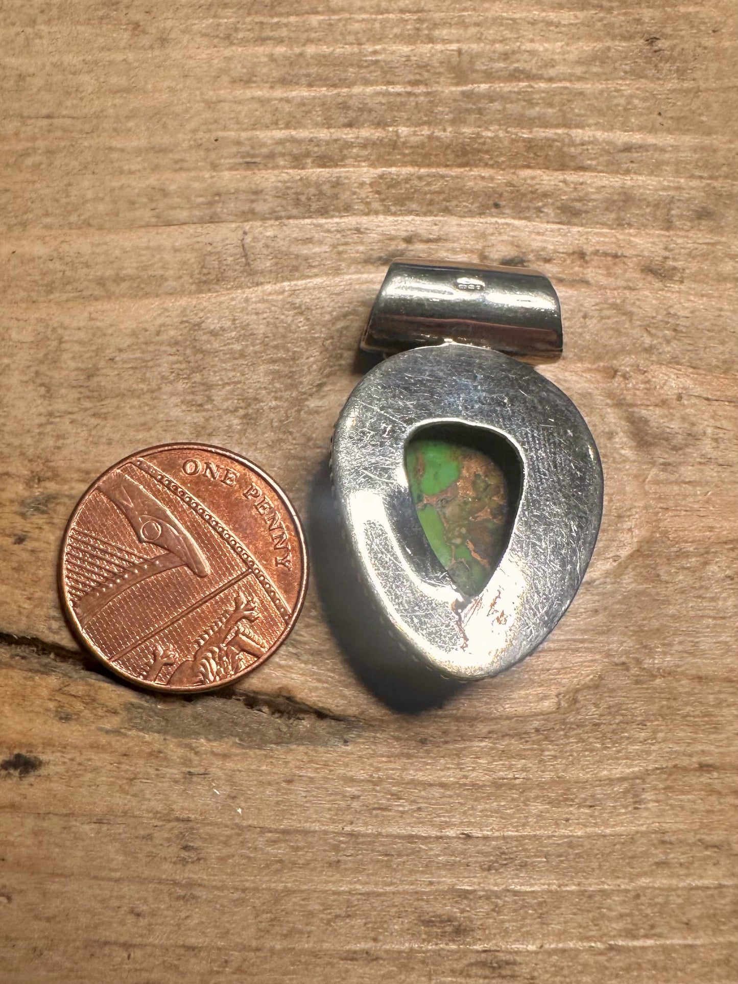 Vintage Green Copper Turquoise 925 Silver Pendant