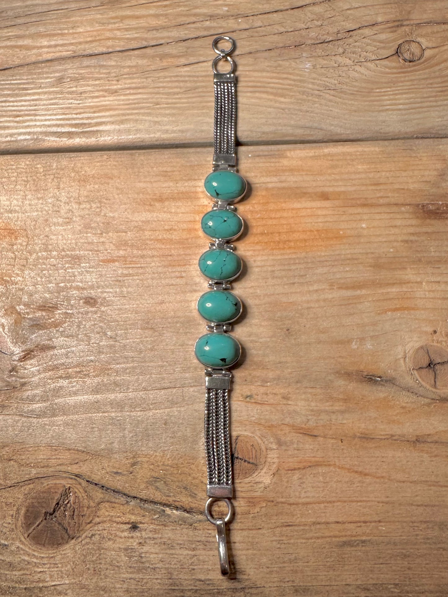 Vintage Turquoise Fox Tail Chain Hook Clasp 925 Silver 7.5 to 8 inch Bracelet