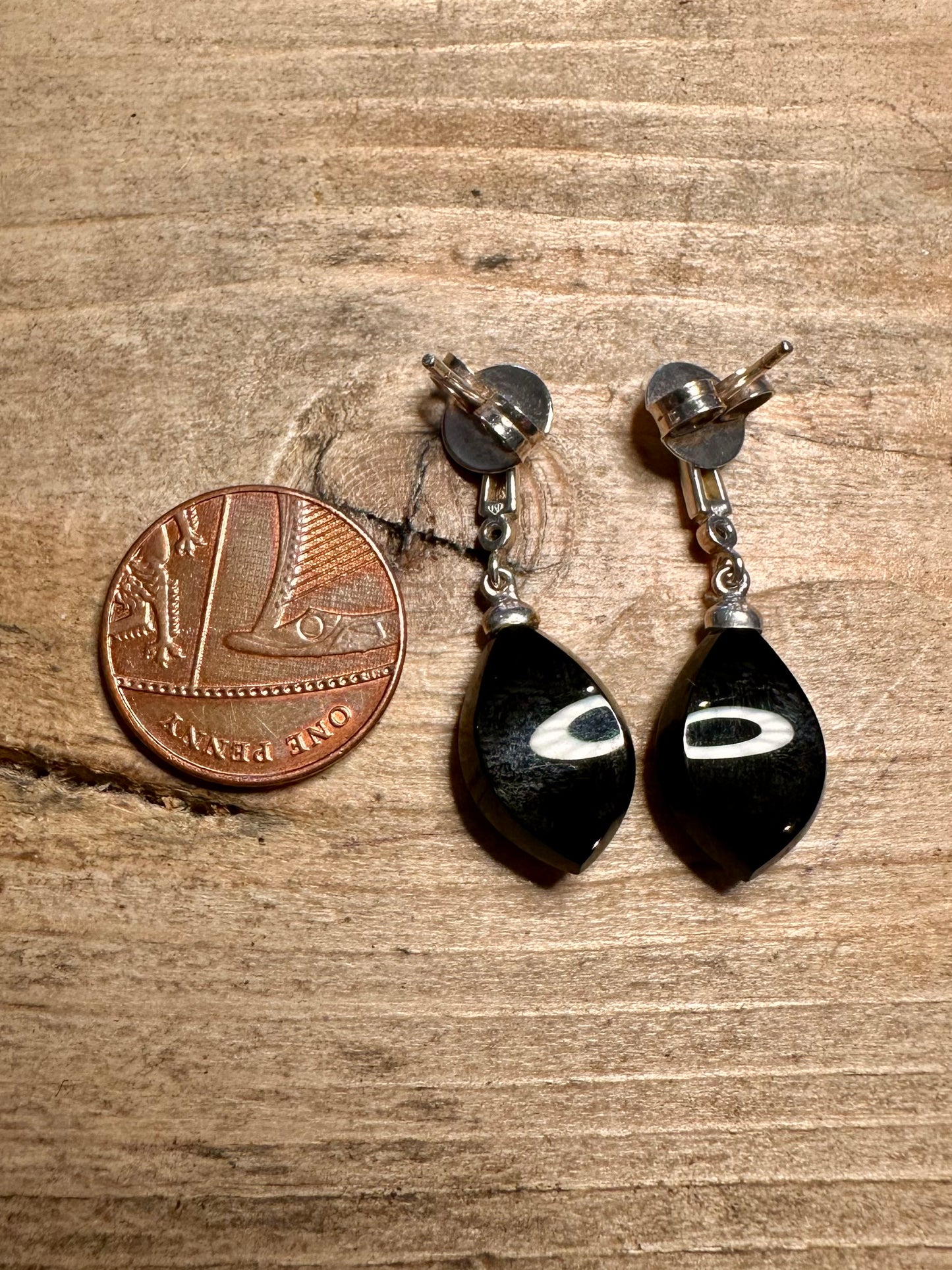 Vintage Black Dangle 925 Silver Earrings
